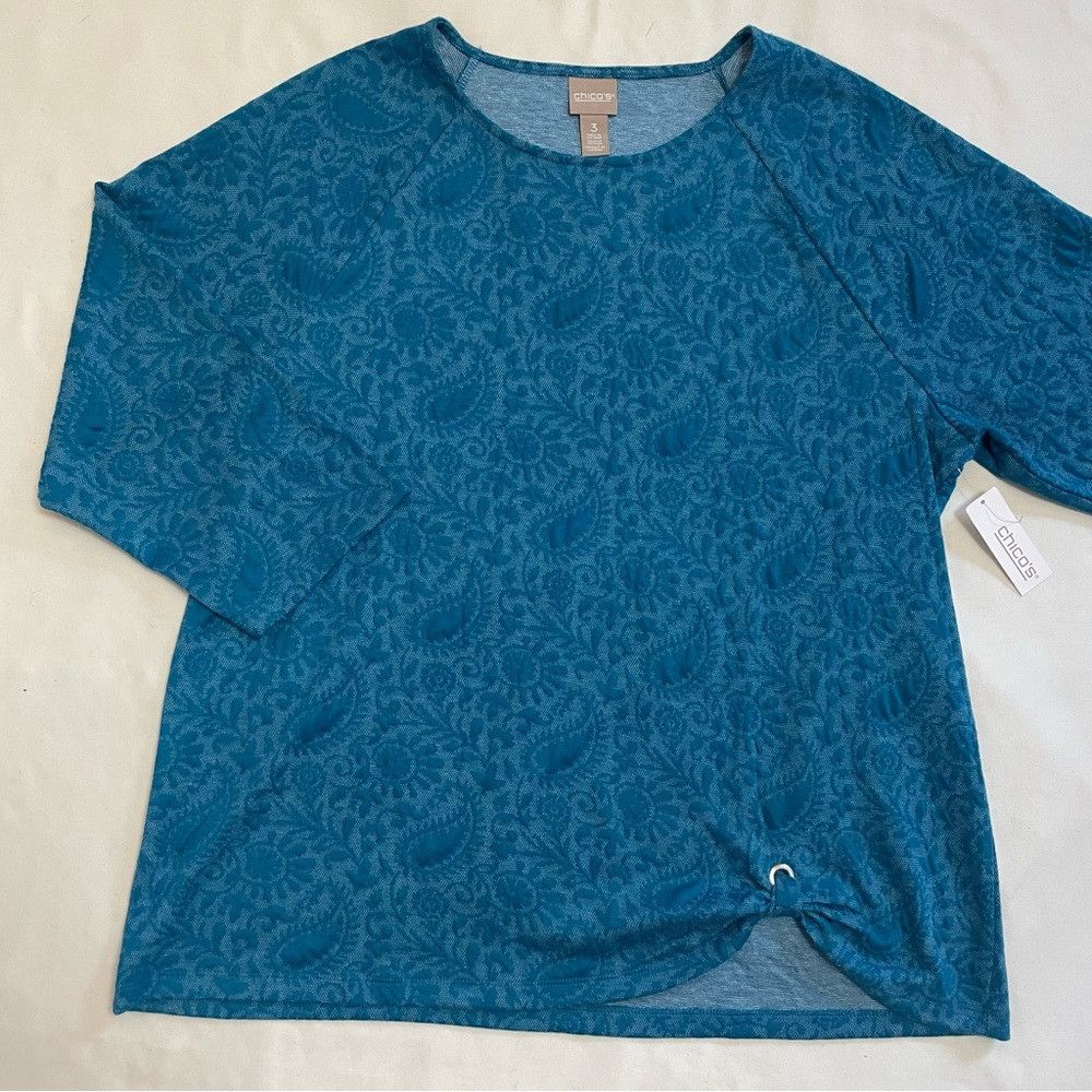 Chicos NWT New Chico's Paisley Jacquard Side Grommet Teal Tunic Si Size XL / US 12-14 / IT 48-50 - 5 Thumbnail