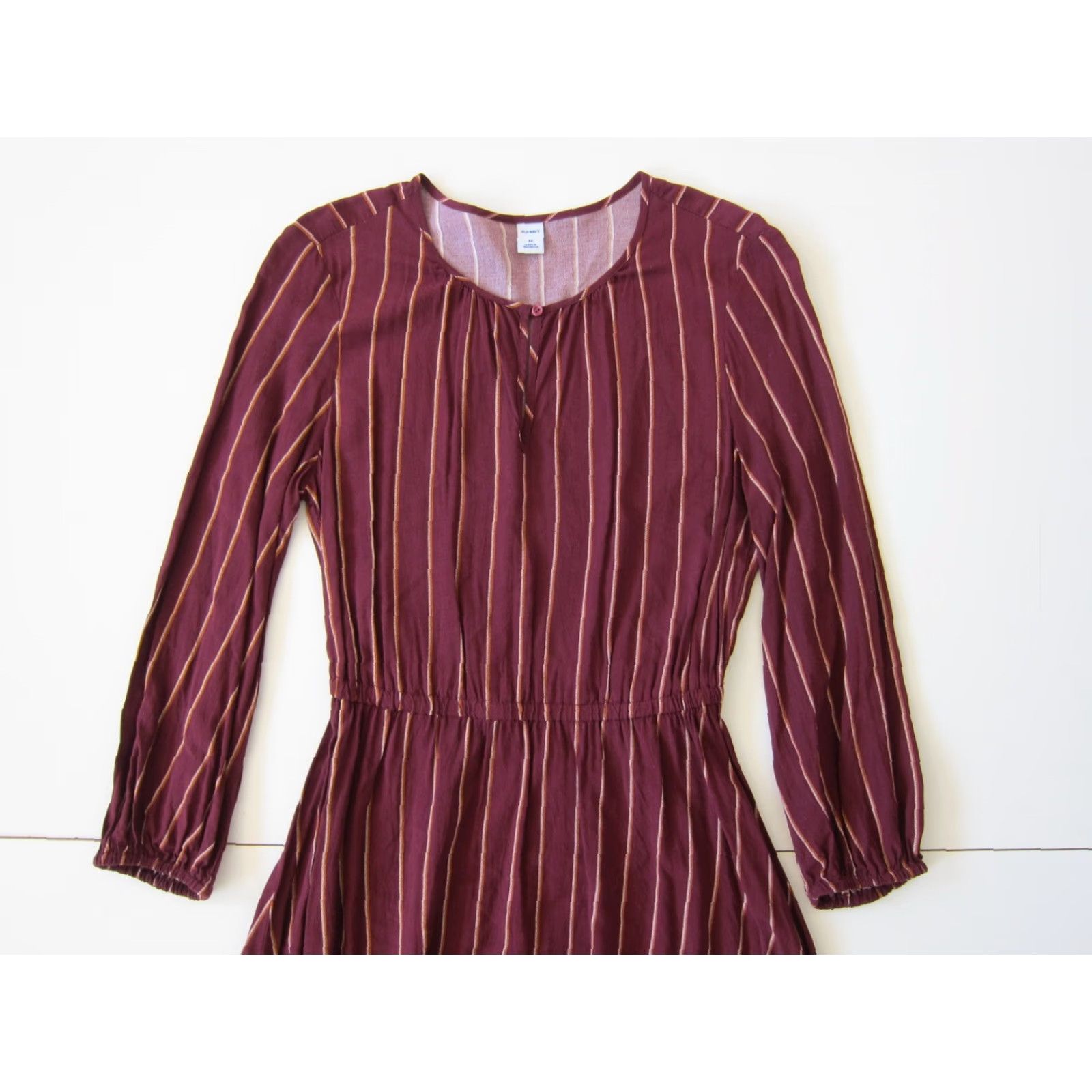 Old Navy Old Navy 100% Rayon Maroon Red Yellow Stripe Long Sleeve Sheath Tunic Dress XS Dress Size XS / US 0-2 / IT 36-38 - 7 Thumbnail