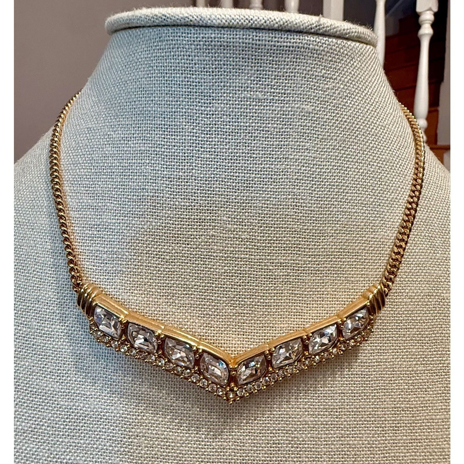 Swarovski Vintage Swarovski Gold Tone Crystal V Necklace 14” Size ONE SIZE - 1 Thumbnail
