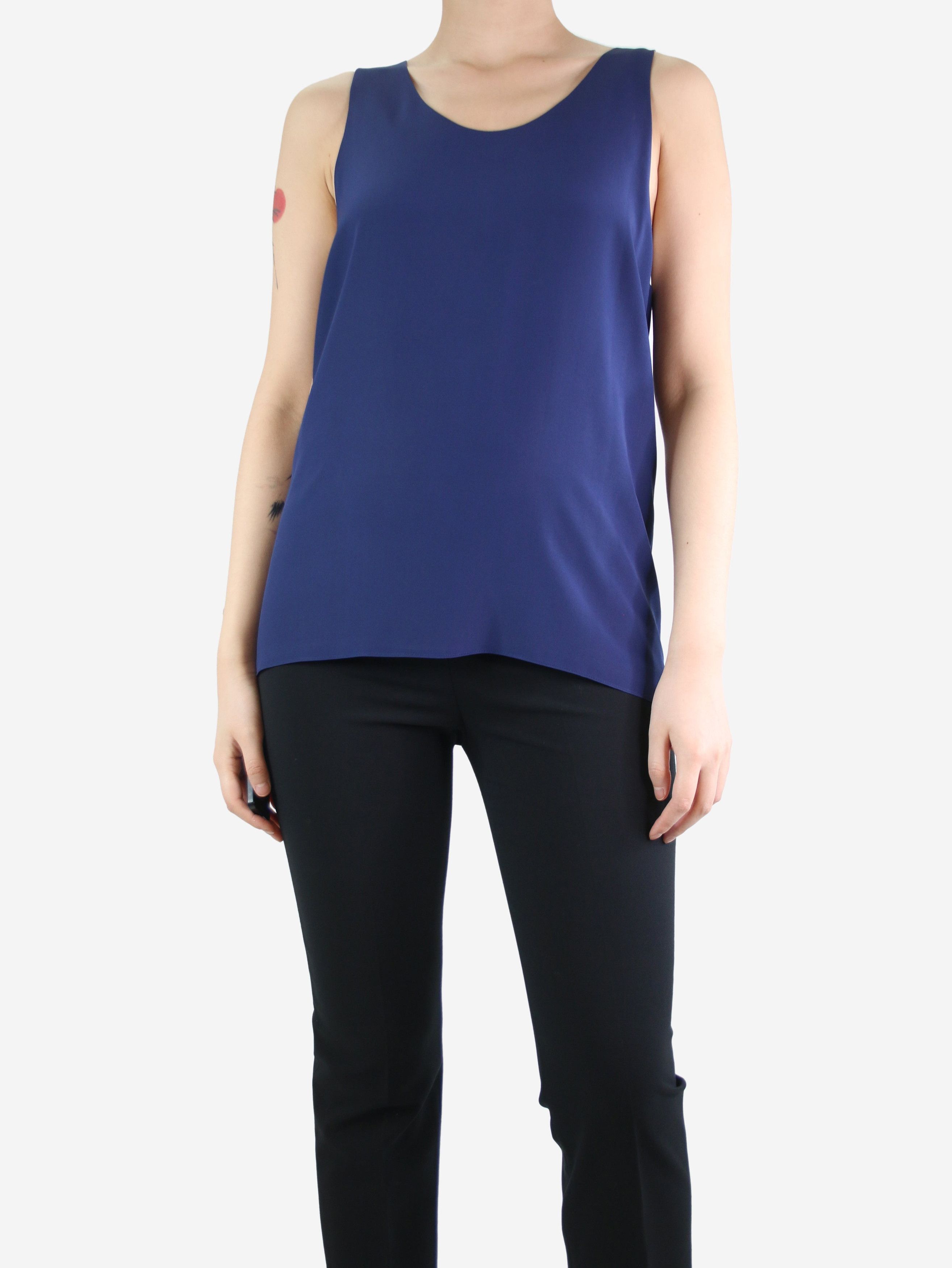 image of Chloe Blue Sleeveless Silk Top - Size Uk 10, Women's