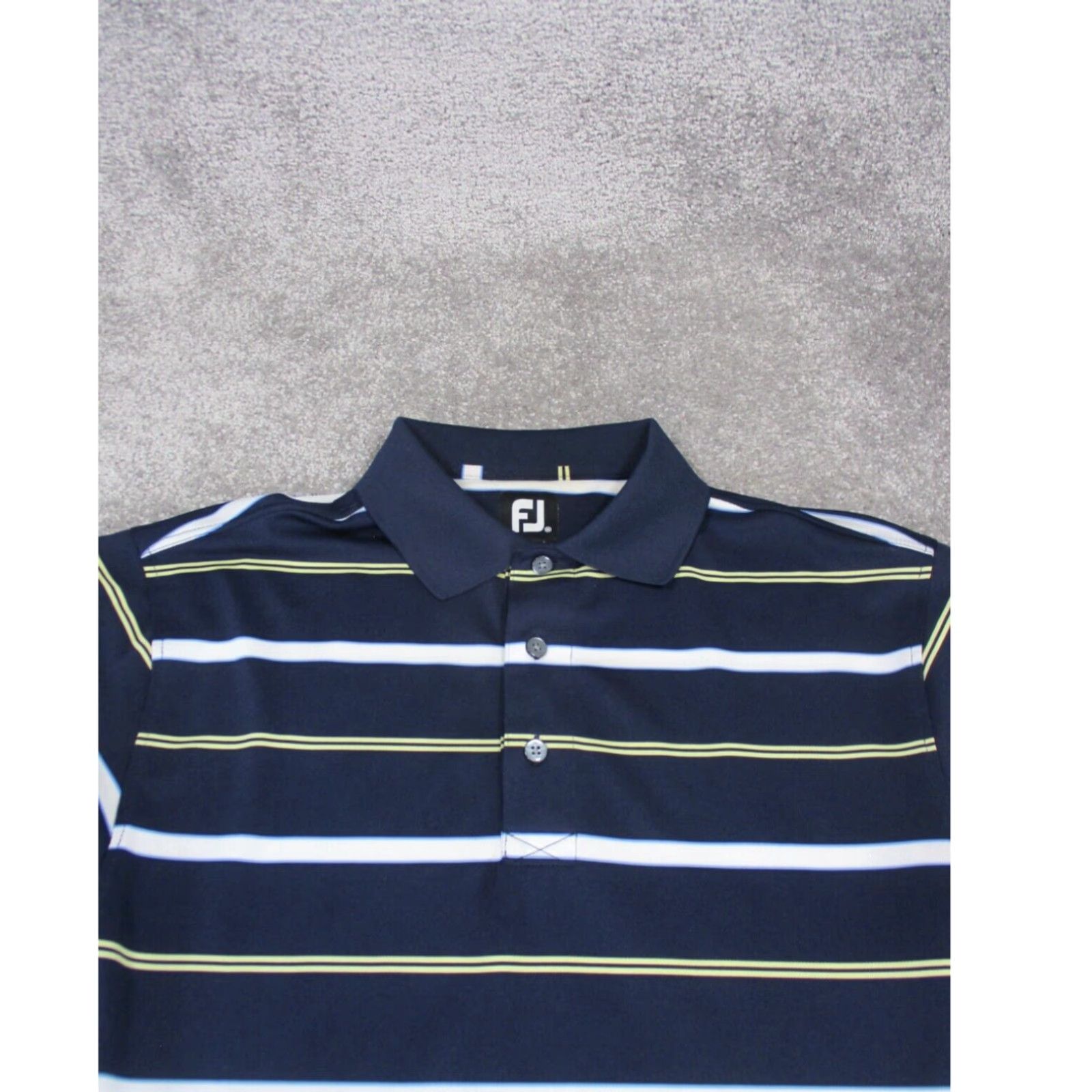 Footjoy FootJoy Mens Golf Polo Shirt Short Sleeve Medium Navy Blue Striped Breathable Regular Fit Size US M / EU 48-50 / 2 - 2 Thumbnail