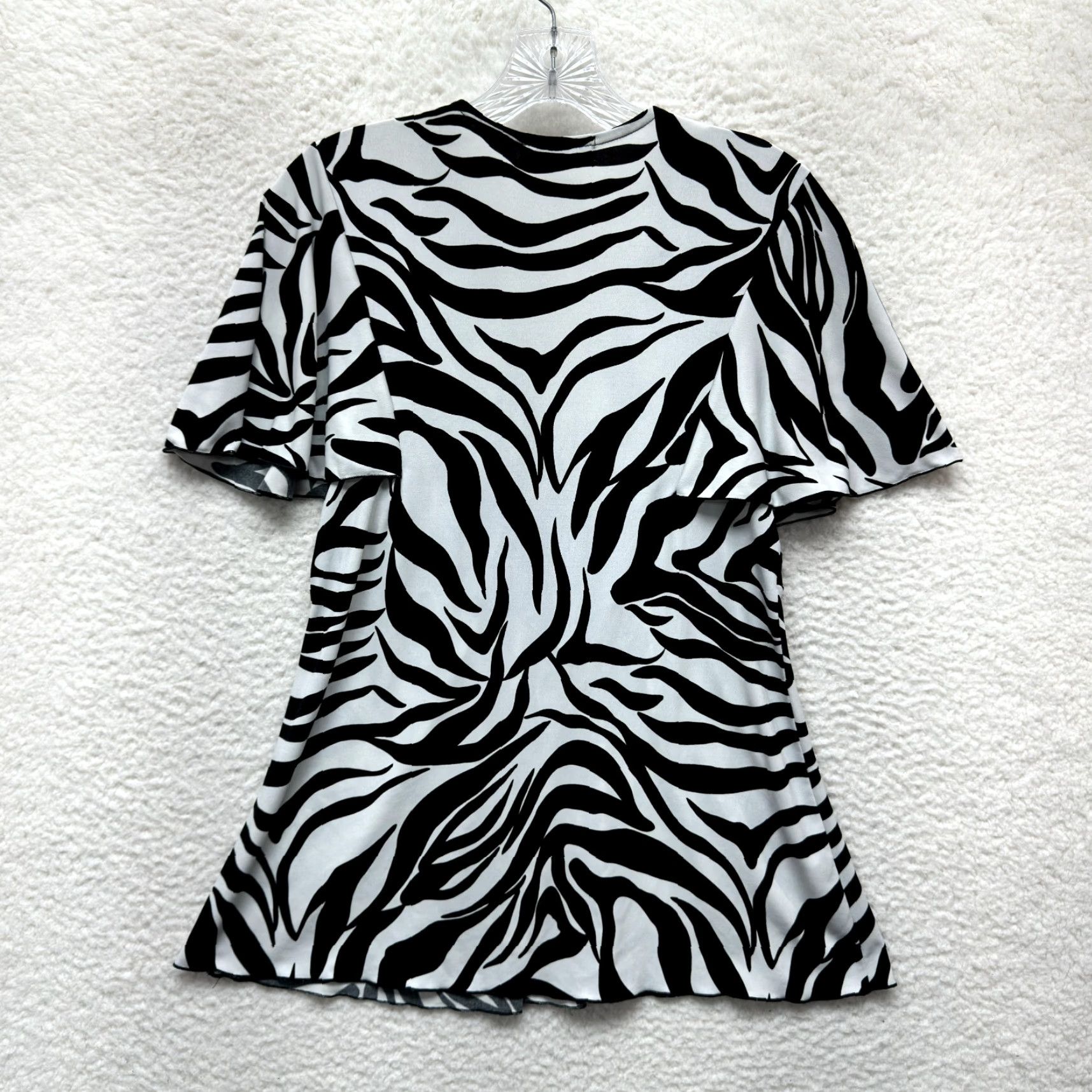 Vintage VINTAGE Y2K Top XL Black White Zebra Pattern Slinky Stretch McBling Corpcore Fleurish Shirt | Adults? (No) Size XL / US 12-14 / IT 48-50 - 2 Thumbnail