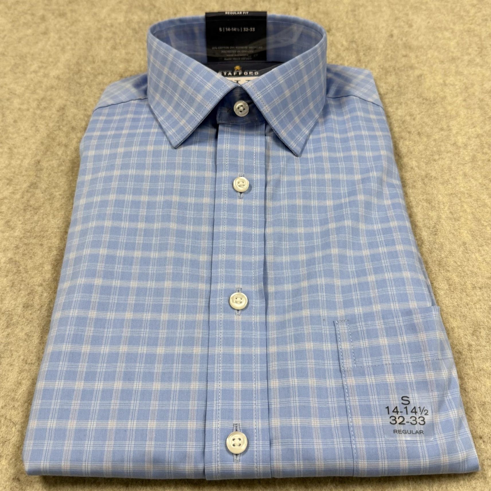 Stafford Stafford Shirt Mens Small Blue Plaid Performance Cotton Polyester Spandex Regular Fit Size US S / EU 44-46 / 1 - 2 Thumbnail