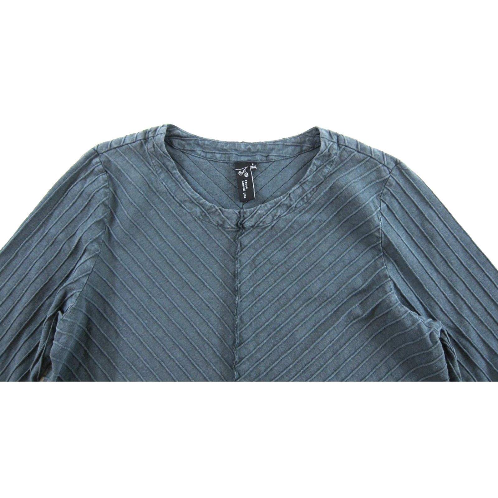 Alife Focus Casual Life Ribbed Cotton Grey 3/4 Sleeve Tunic Blouse Top Large Women Size L / US 10 / IT 46 - 3 Thumbnail