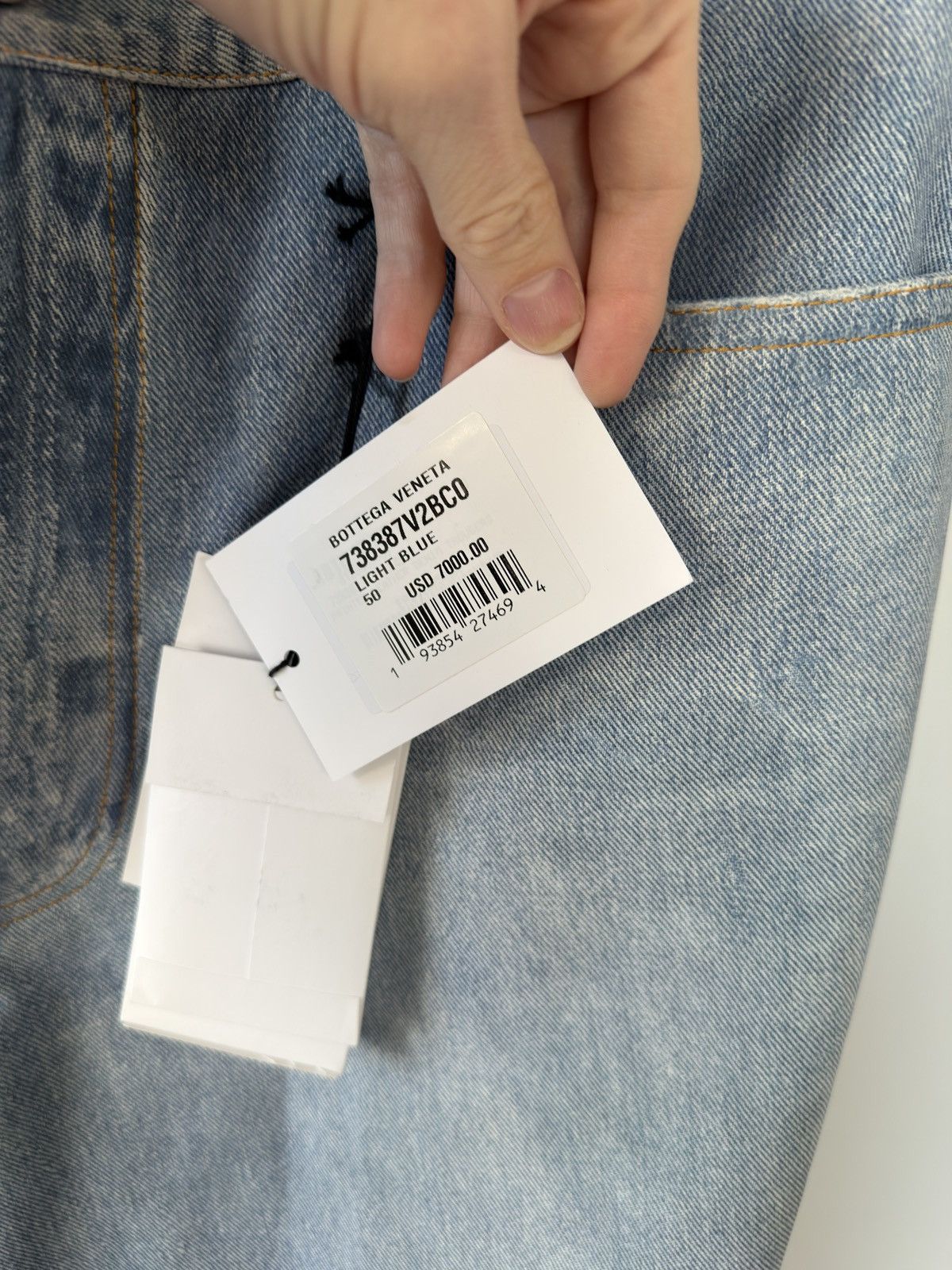 Bottega Veneta BNWT Light Blue Printed Denim Leather Straight Leg Pants 50 Size US 34 / EU 50 - 16 Thumbnail