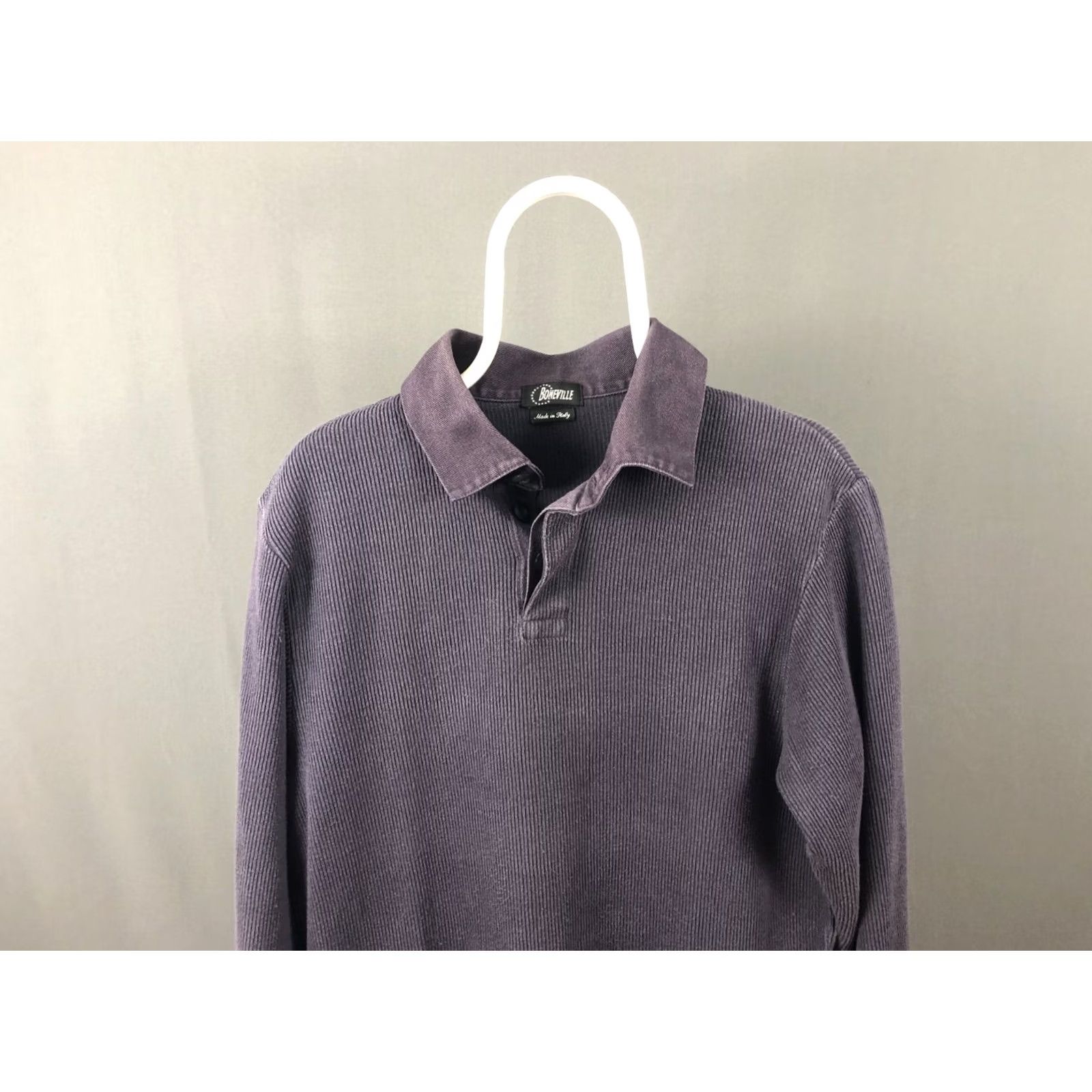 Vintage Boneville Polo Shirt Long Sleeve Dark Blue Men's Cotton Ribbed Texture Classic Size US M / EU 48-50 / 2 - 5 Thumbnail