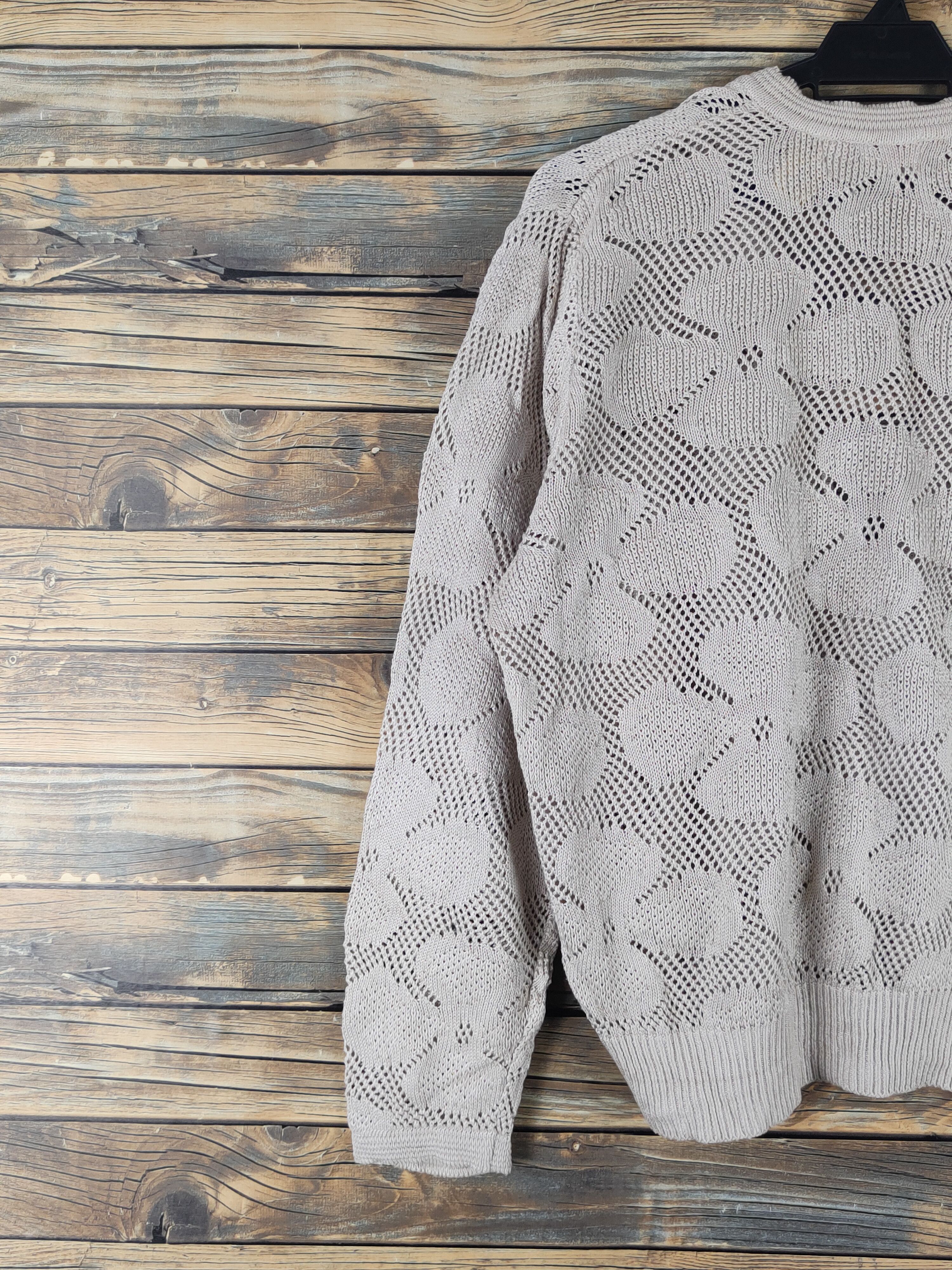 Vintage Fujii Light Brown Crochet MeshNet Knitwear Cardigan #W1772 Size US M / EU 48-50 / 2 - 9 Thumbnail