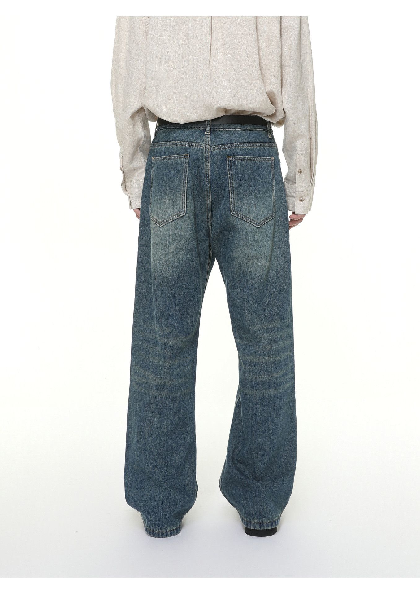 Japanese Brand Men's Japanese style washed distressed straight leg jeans Size US 32 / EU 48 - 4 Thumbnail