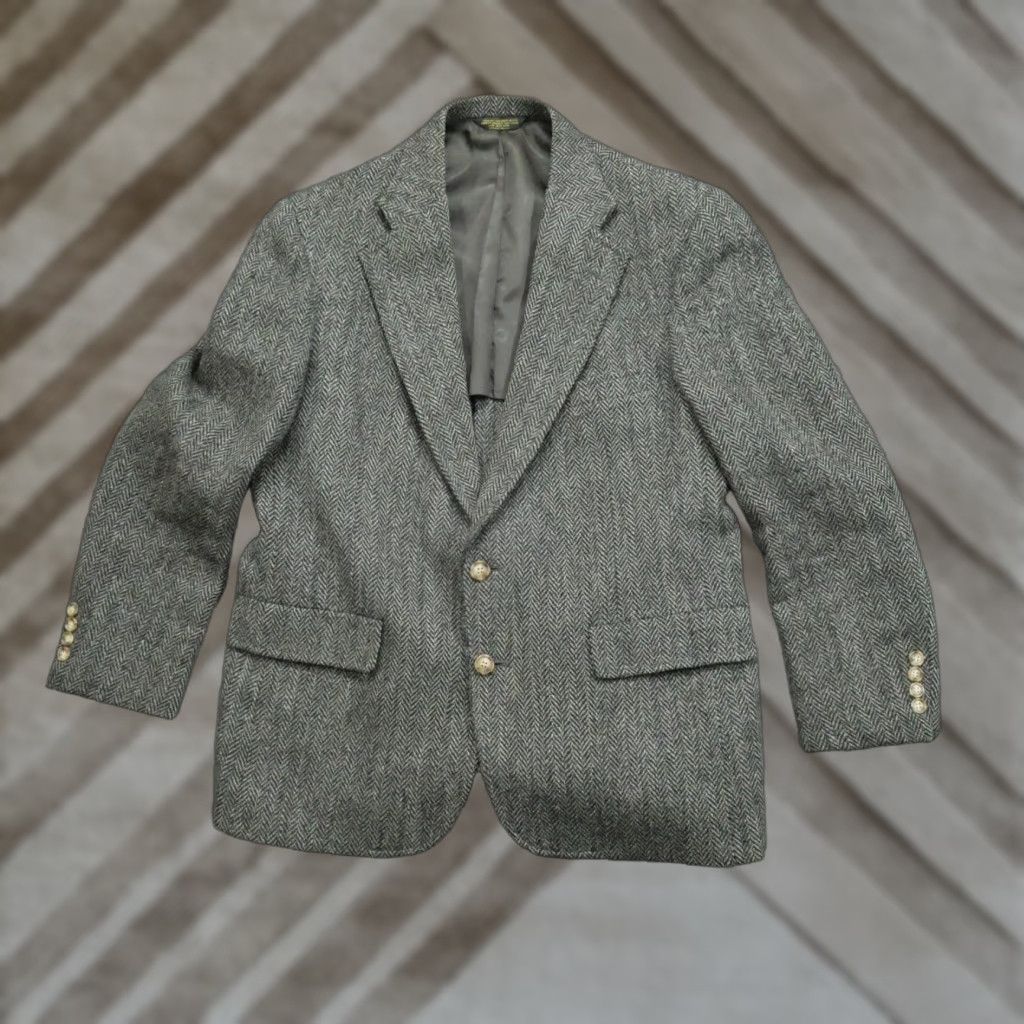 Vintage VINTAGE Hunt Valley Blazer Mens 40R Wool Tweed Grey Herringbone Door Harris Tweed Overcoat Classic Style Mens Blazer Size 40R - 1 Thumbnail