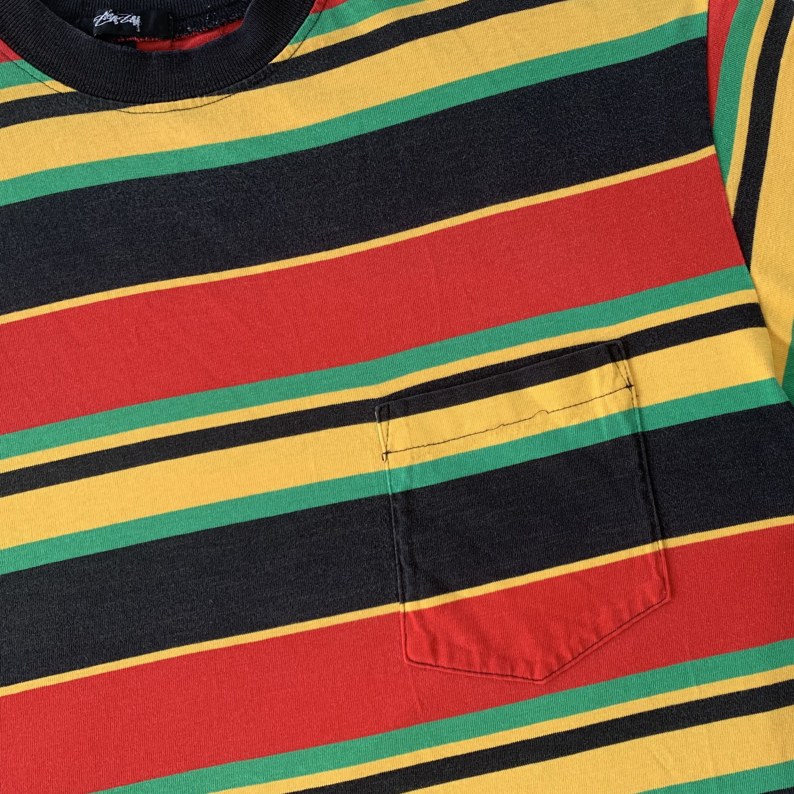 Stussy RARE Vintage 80s STUSSY T shirt Rasta Jamaica Striped Tee Size US XL / EU 56 / 4 - 7 Thumbnail