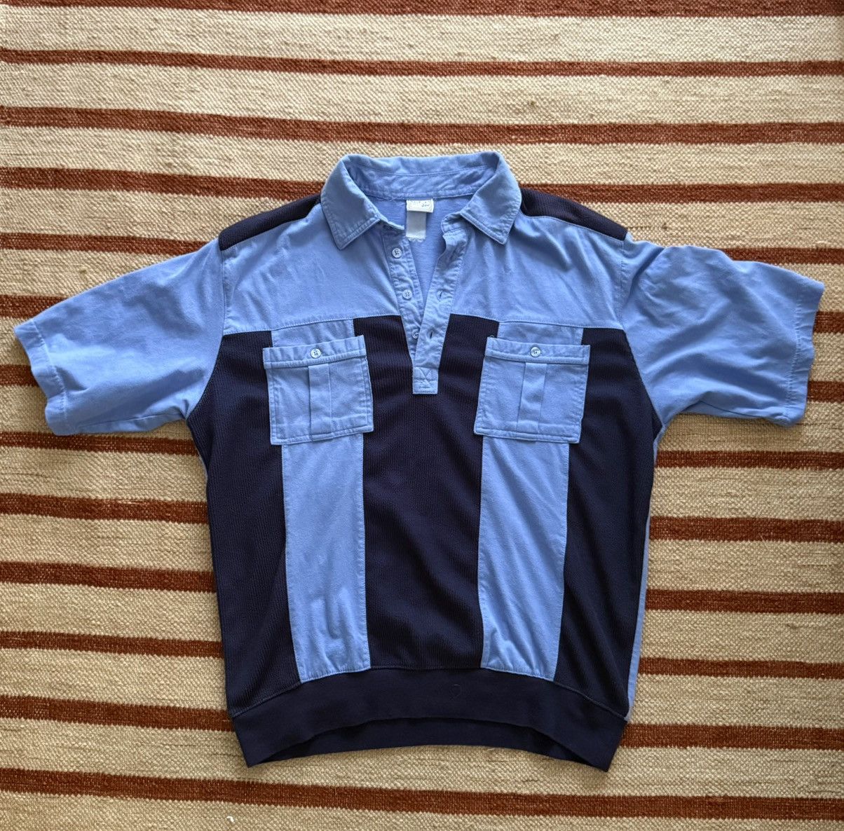 Vintage 1970s Blue/Navy Short Sleeve Knit Polo Size US L / EU 52-54 / 3 - 1 Thumbnail