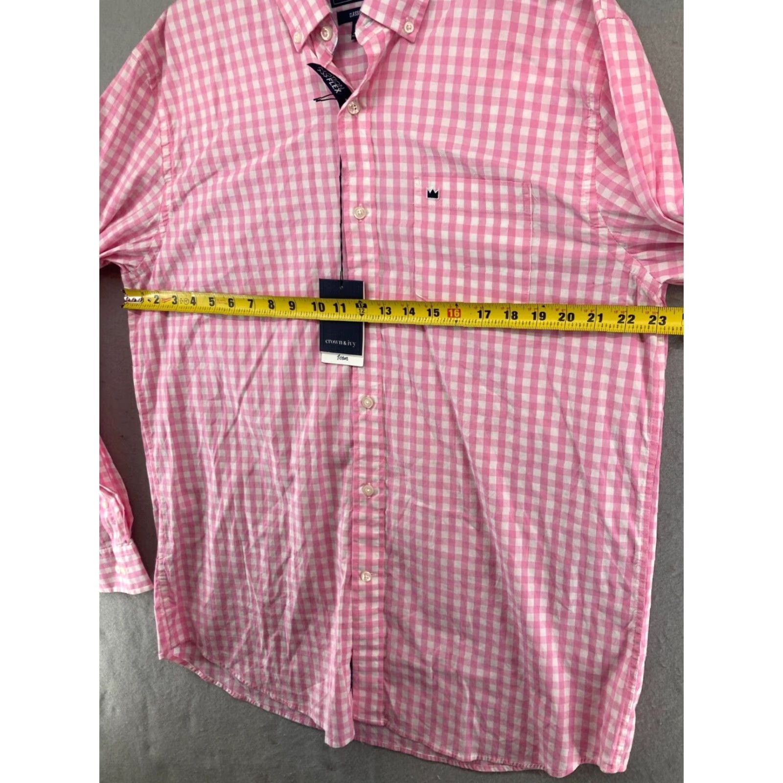 Vintage Crown & Ivy Shirt Mens Large Pink Check Classic Fit NWT Motion Flex Button-Up Collared Long Sleeve Cotton Blend Size US L / EU 52-54 / 3 - 2 Thumbnail