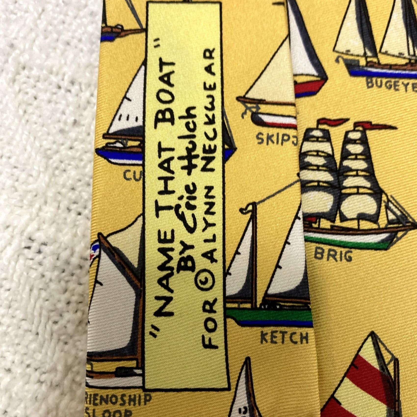 Vintage Alynn Neckwear Name That Boat Tie Eric Holch Silk Necktie Sailboats NWT Sailboats Boats Nautical Yellow 57-60" Mens Silk Tie Size ONE SIZE - 5 Thumbnail