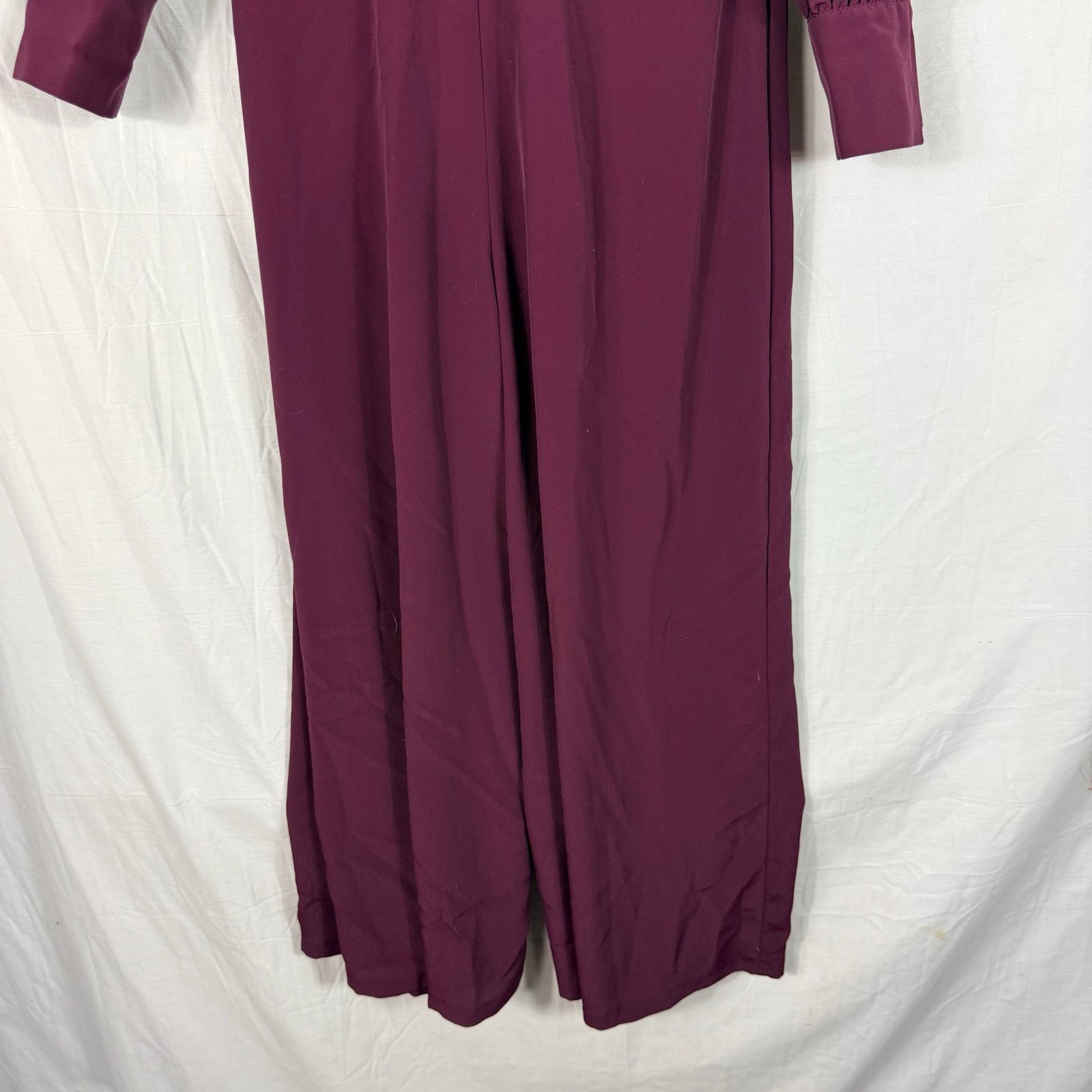 Asos ASOS Burgundy Tie Neck Wide Leg Jumpsuit Long Sleeve Size 2 Size 26" / US 2 / IT 38 - 3 Thumbnail