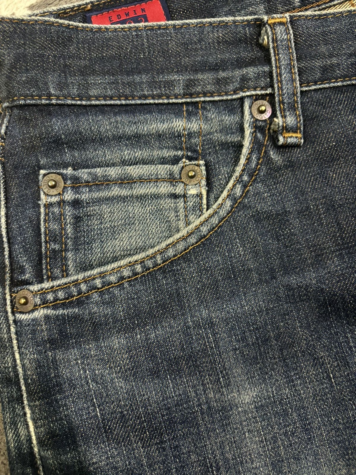 Edwin Vintage Edwin 503Z Dark Blue Wash Loose Fit Ripped Jeans Size US 28 / EU 44 - 5 Thumbnail