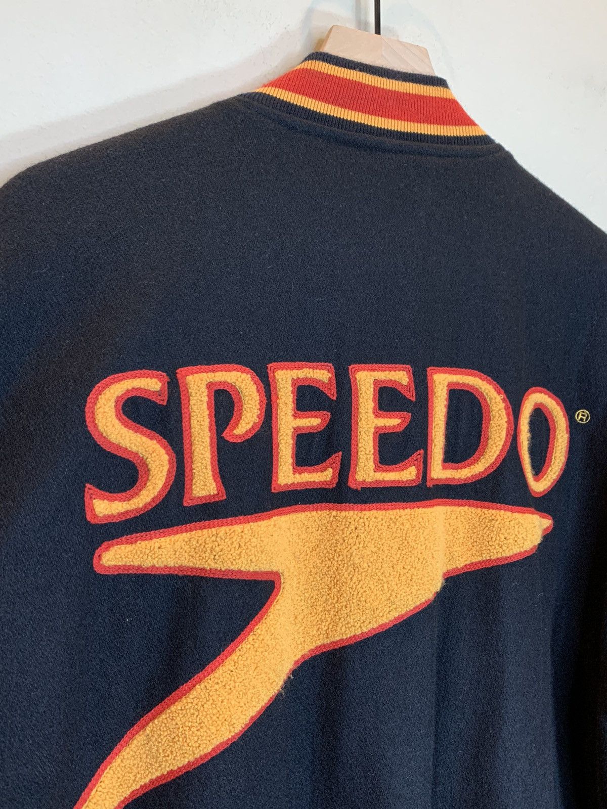 Speedo RARE* Vintage Speedo Chenille Embroidered Wool Bomber Jacket Size US L / EU 52-54 / 3 - 4 Thumbnail