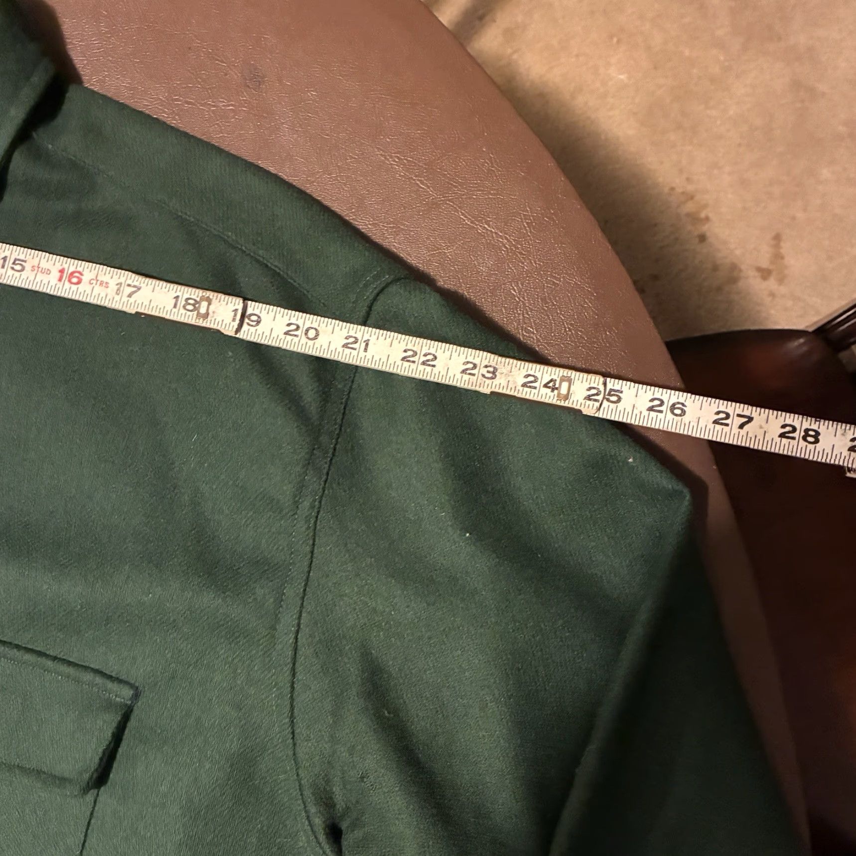 VINTAGE Pilgrim Button Down Shirt Mens Large 18.5 Green Wool Blend Flannel Shirt