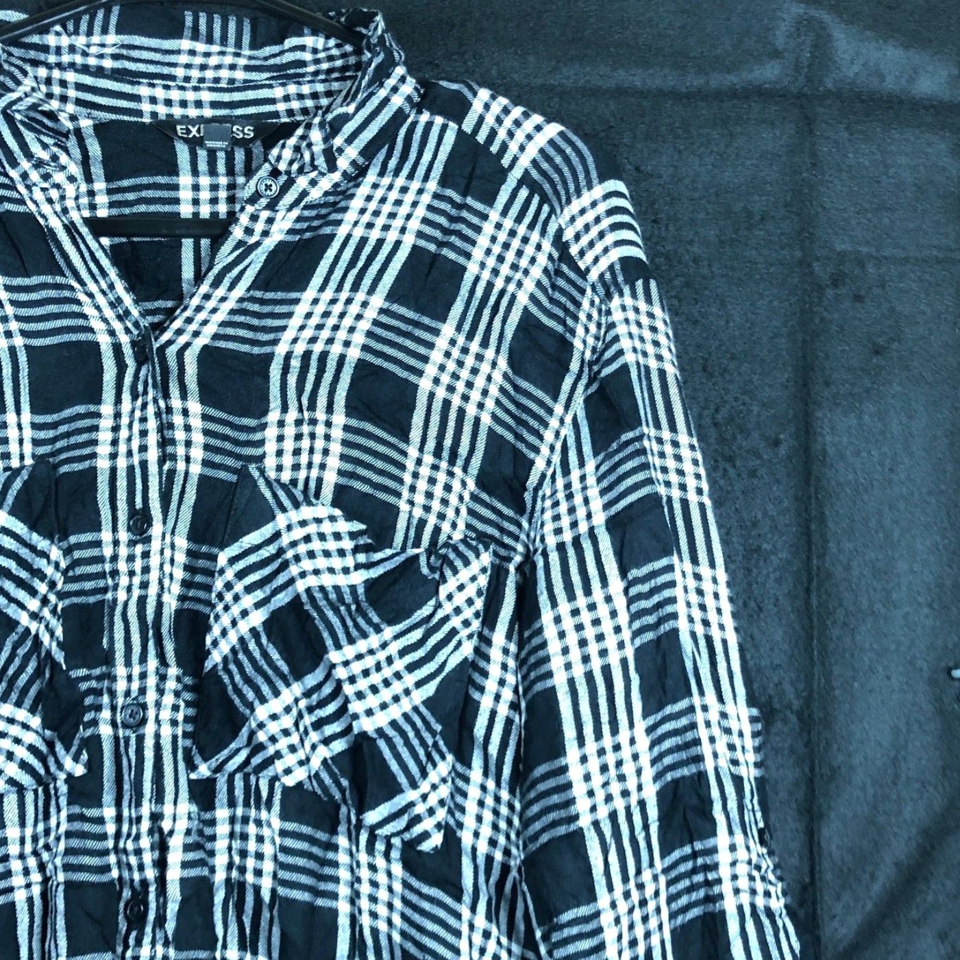 Express Express Shirt Women Black White Plaid Button-Down Roll Tab Sleeve Medium Size M / US 6-8 / IT 42-44 - 5 Thumbnail