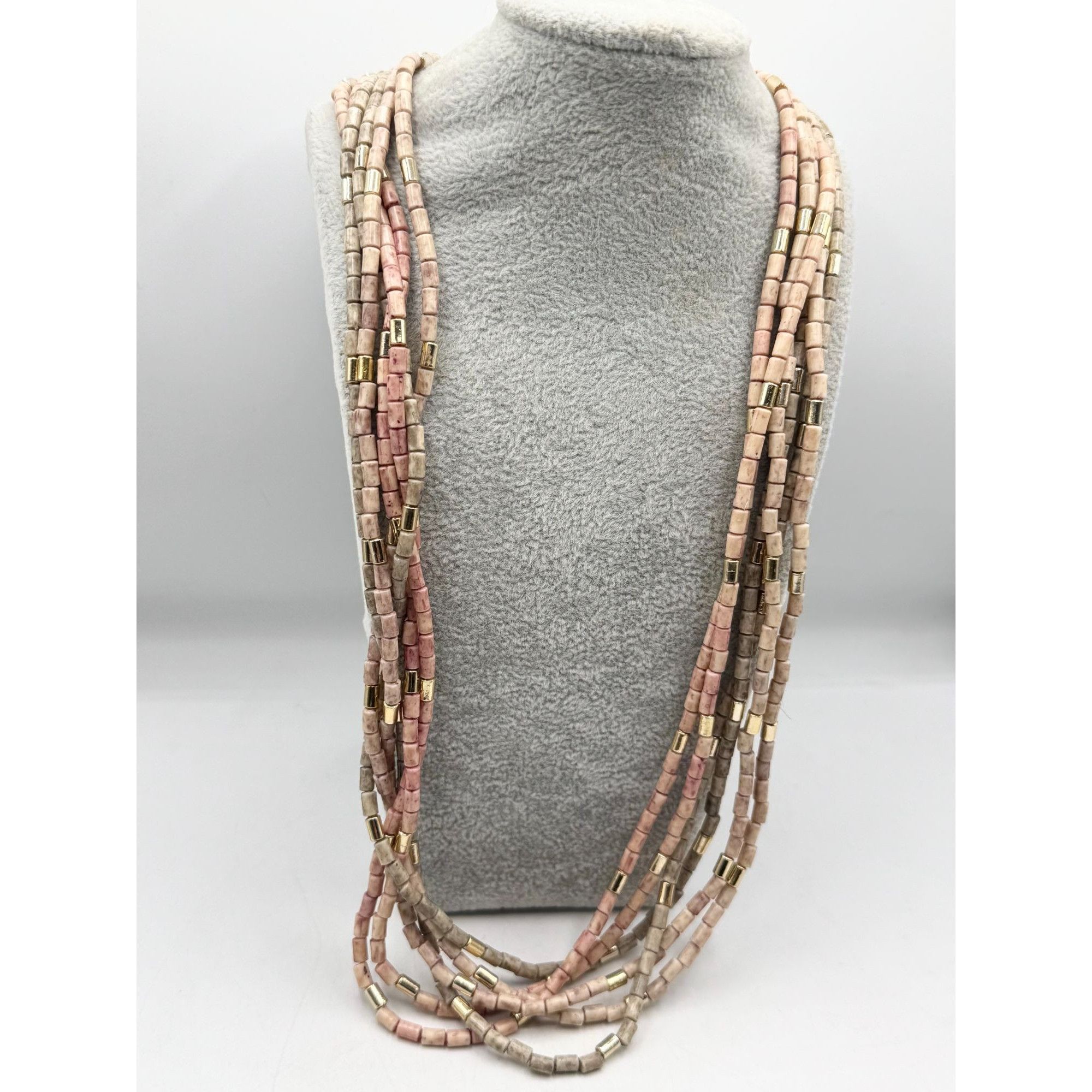 Vintage Vintage Pastel Neutral Gold Tube Barrel Bead Beaded Multi St Size ONE SIZE - 2 Thumbnail