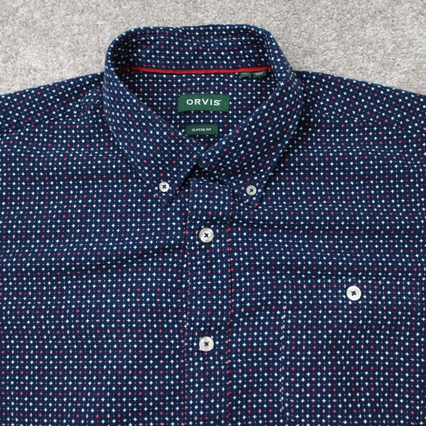 Orvis Orvis Shirt Mens XL Blue Geometric Classic Fit Cotton S/S Button-Down Size US XL / EU 56 / 4 - 5 Thumbnail