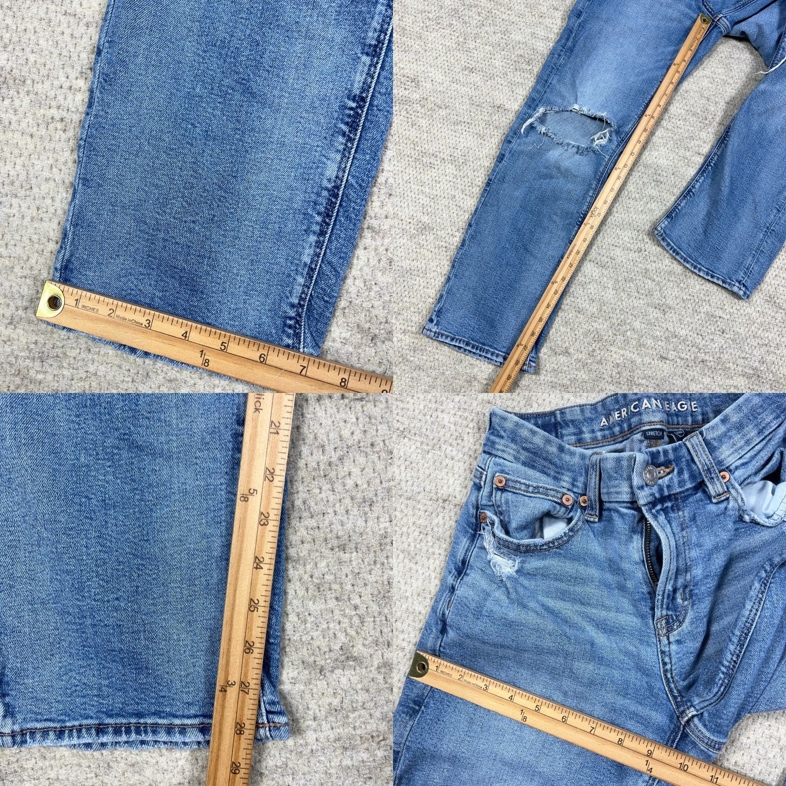American Eagle Outfitters American Eagle Outfitters Jeans Women 4 Curvy Straight Med Wash Distressed Holes Baggy Denim Cotton Blend 5-Pocket Logo Size 27" / US 4 / IT 40 - 8 Thumbnail