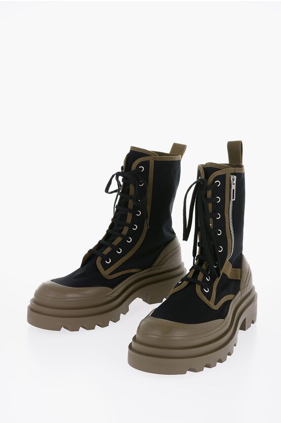 Bottega Veneta Canvas Lace-up Boots with Contrasting Detail Size US 10 / EU 43 - 1 Thumbnail
