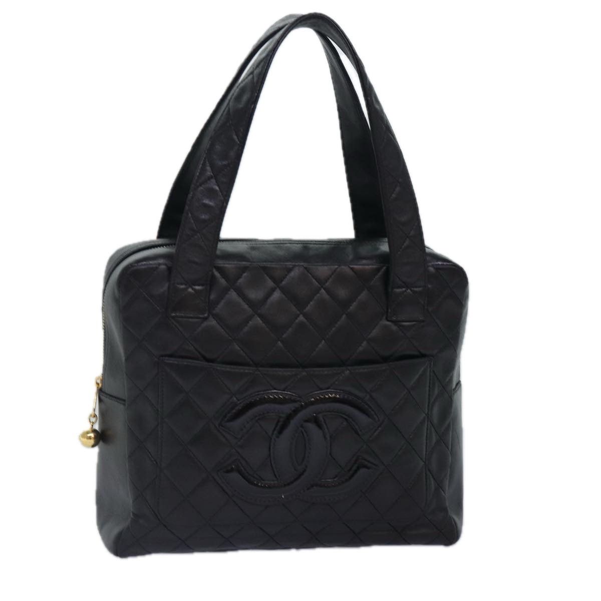 Chanel CHANEL Matelasse Coco Mark Hand Bag Lamb Skin Black Gold CC Size ONE SIZE - 1 Thumbnail
