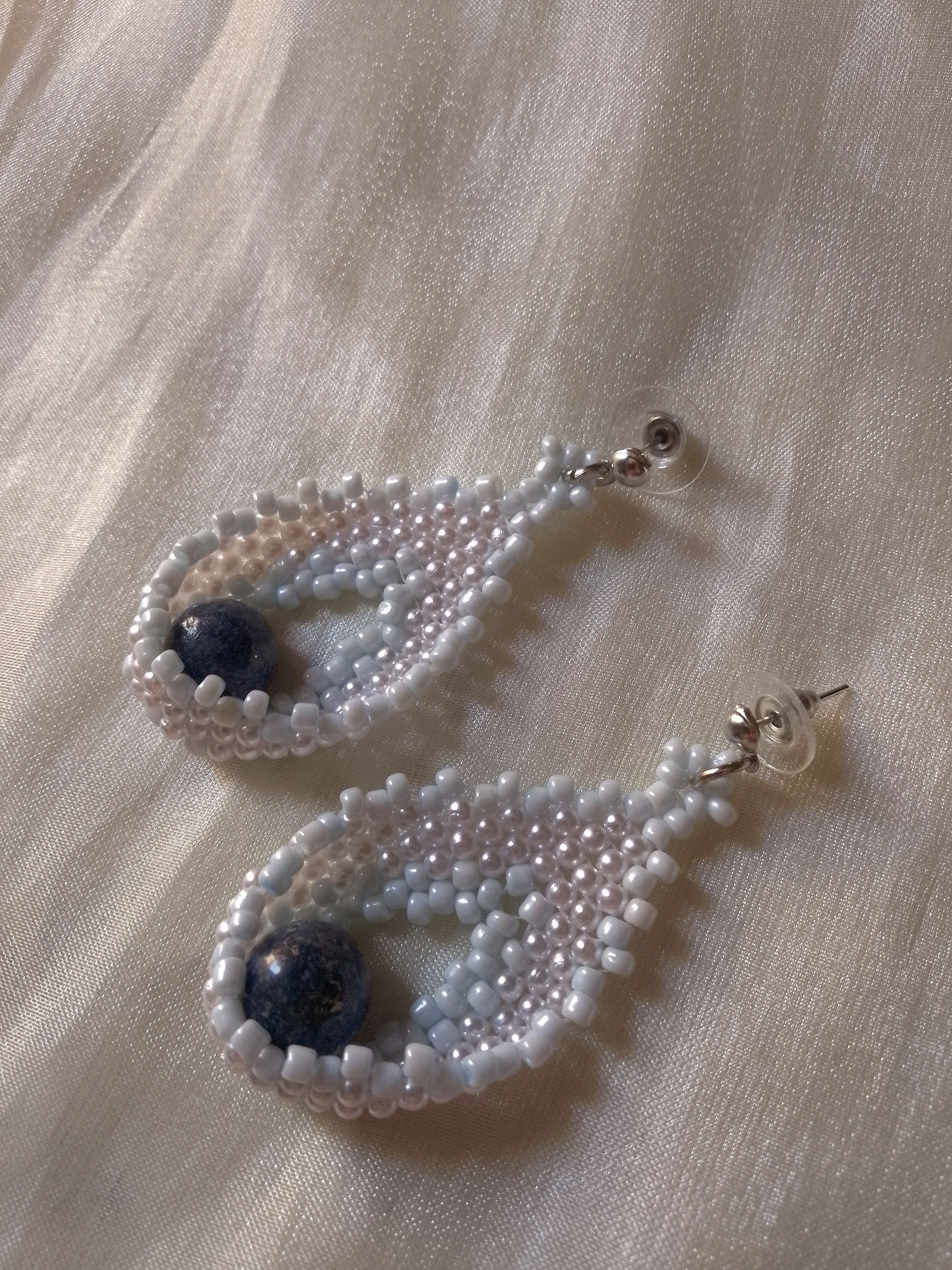 Handmade Dangling earrings Leaf shape Lapis lazuli gemstones Size ONE SIZE - 3 Thumbnail