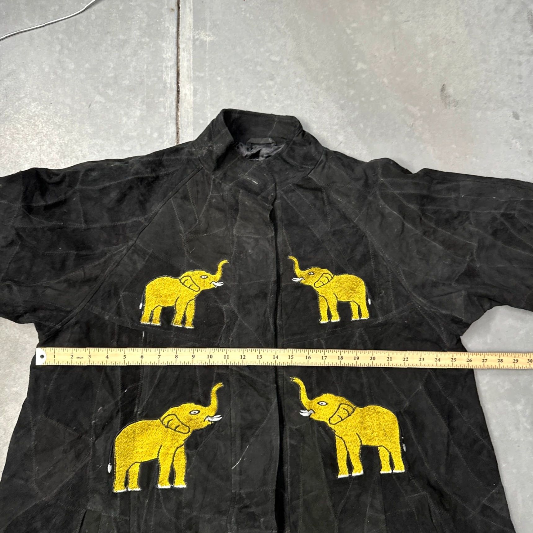 Vintage VINTAGE The African Star Leather Coat Jacket OSFA Womens Medium Elephant Black Yellow Coat Size M / US 6-8 / IT 42-44 - 6 Thumbnail