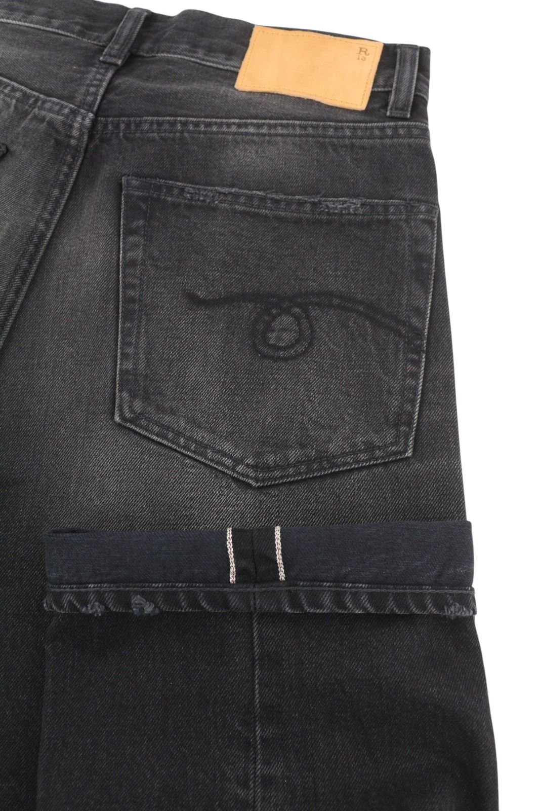 R13 CUFFED BOYFRIEND 30 Phantom Selvedge Black FW25 Jeans 86627 Size US 30 / EU 46 - 7 Thumbnail