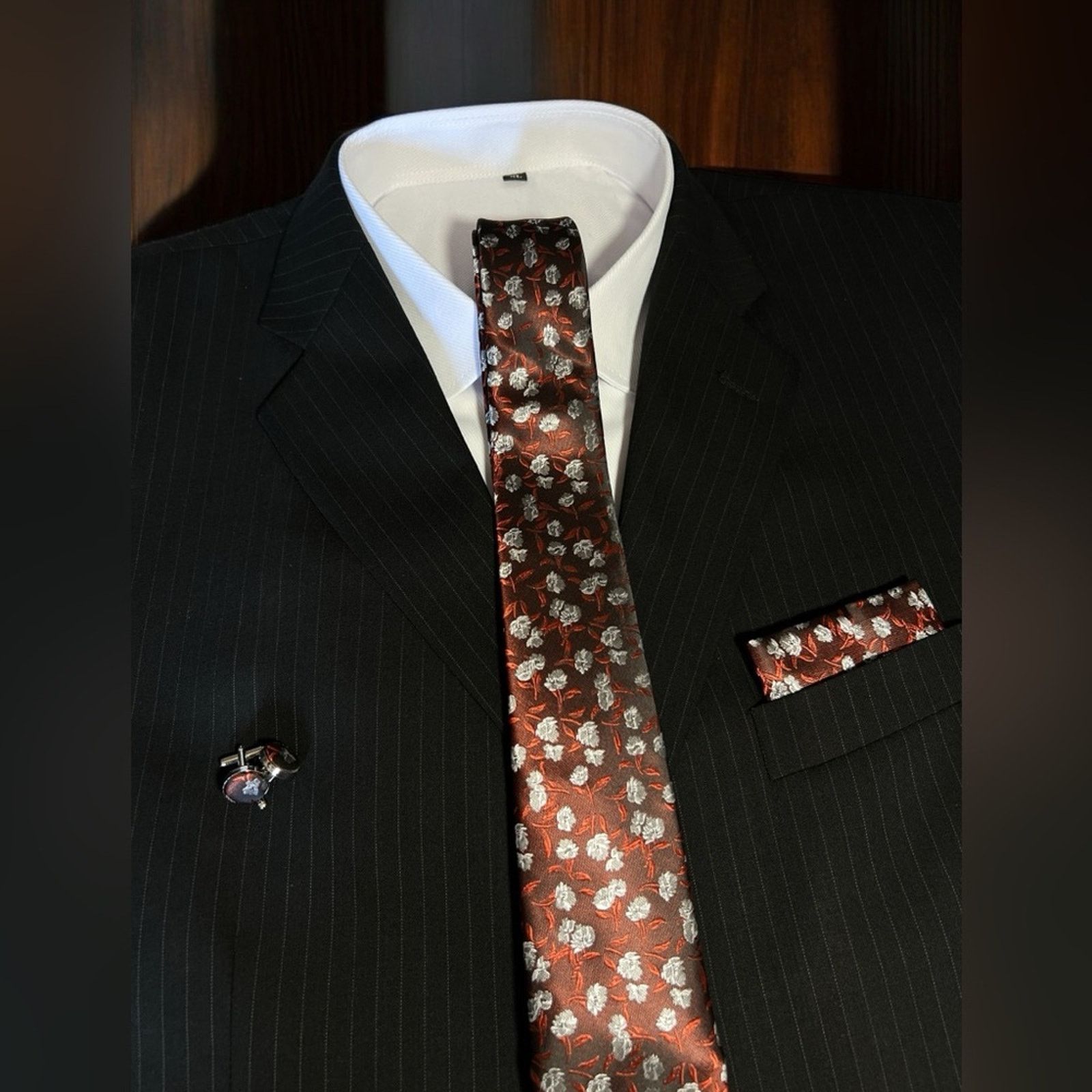 Other Men’s 3 Piece Tie Set Black Silver Floral 58"x3" Size ONE SIZE - 6 Thumbnail
