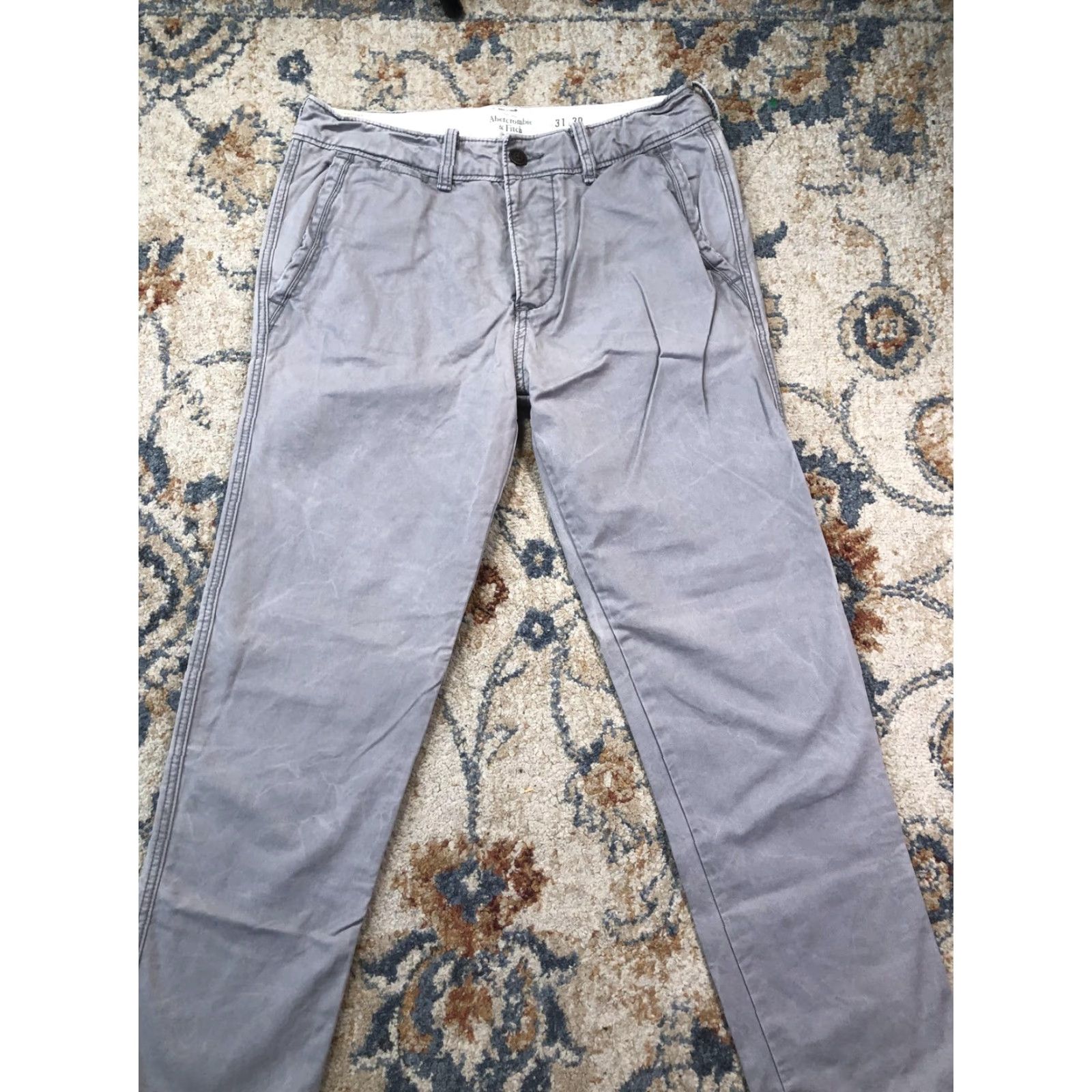 Abercrombie & Fitch Abercrombie & Fitch Pants Mens 31x30 Gray Chino Straight Leg Casual Cotton Size US 31 - 3 Thumbnail
