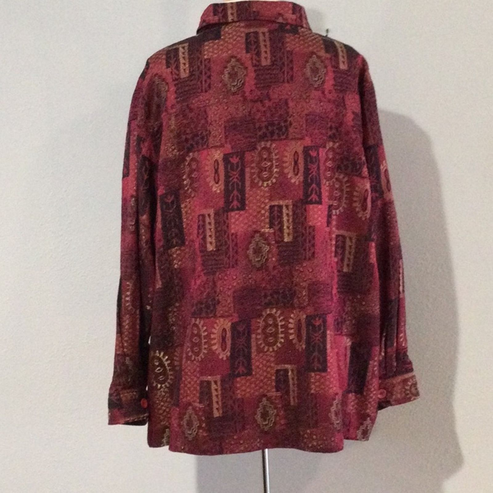 Other Ulla Popken Red w/Gold Metallic Relaxed Fit Shacket 24/26 Size 4XL / US 24-26 - 6 Thumbnail
