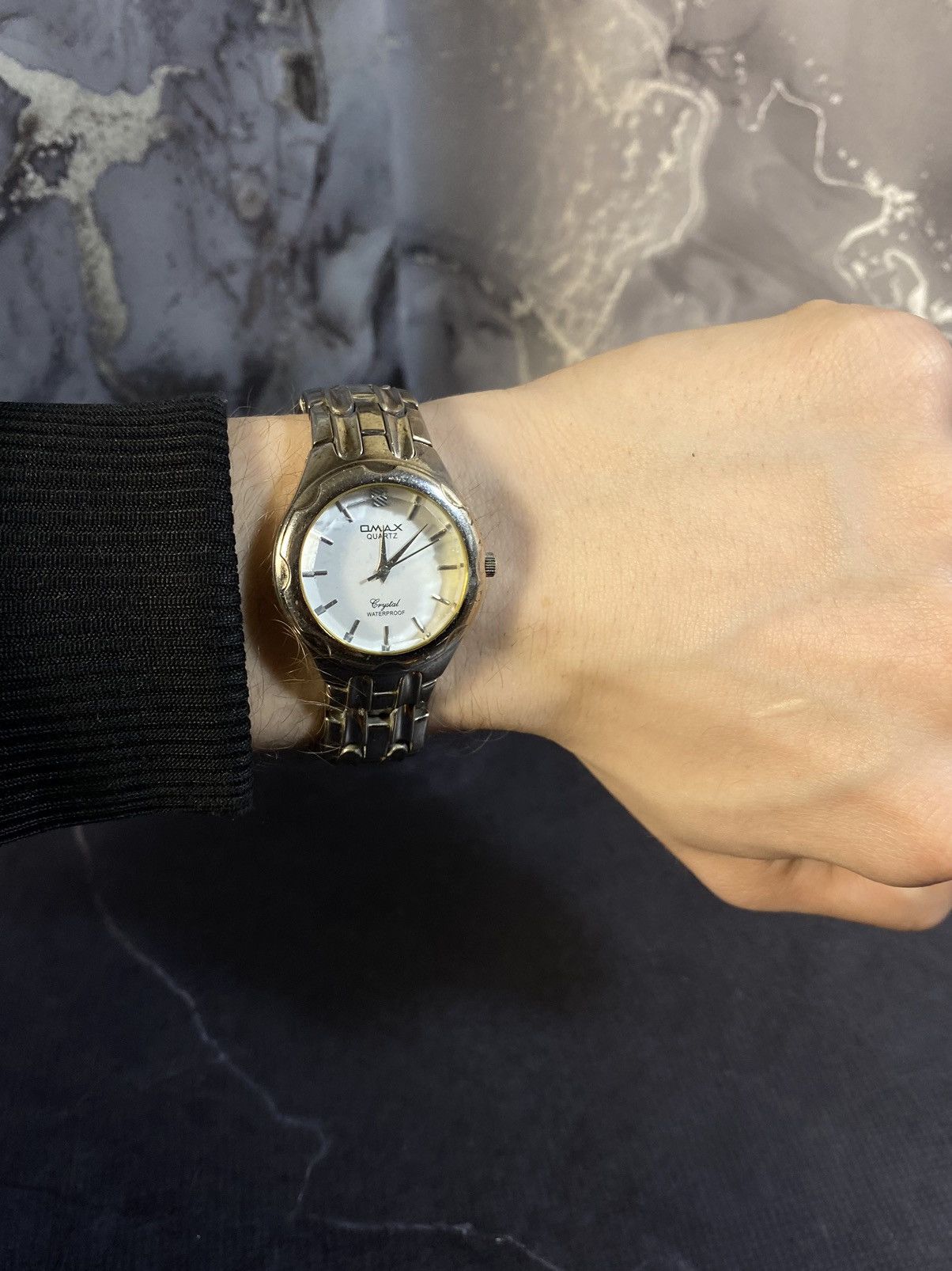 Vintage x Watch Omax Classic White Dial Quartz Watch in Silver, Men's