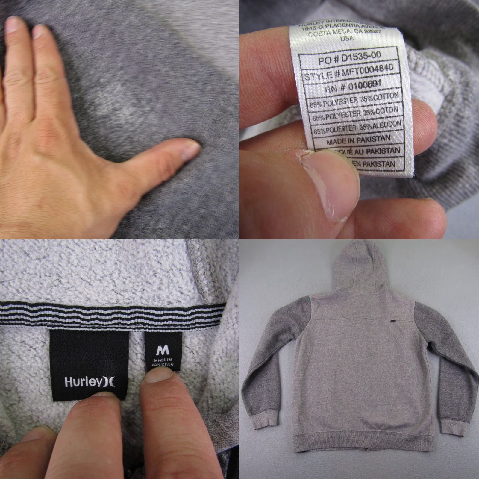 Hurley Hurley Hoodie Mens Medium Gray Full Zip Sweatshirt Jacket Size US M / EU 48-50 / 2 - 8 Thumbnail