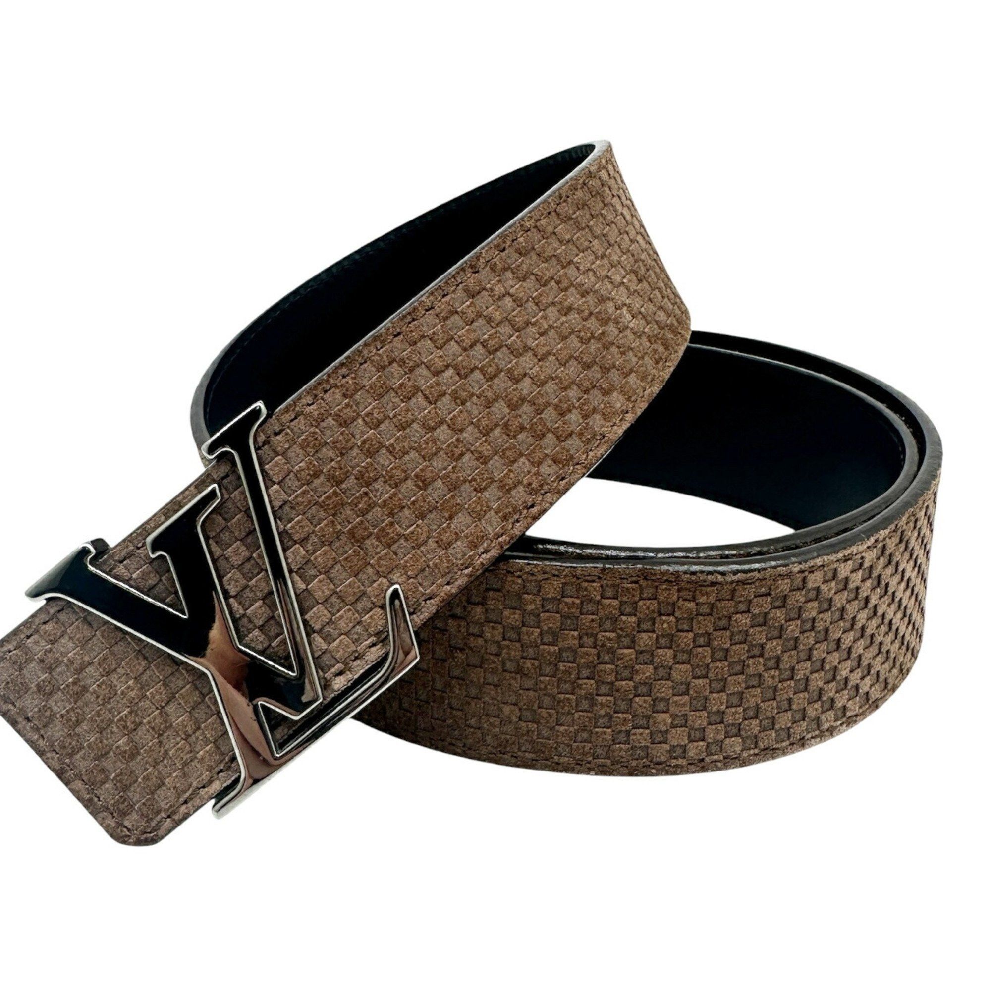 LOUIS VUITTON Damier Santur Belt LV Initials 85 34 M6876 Brown C121 Men's Accessories
