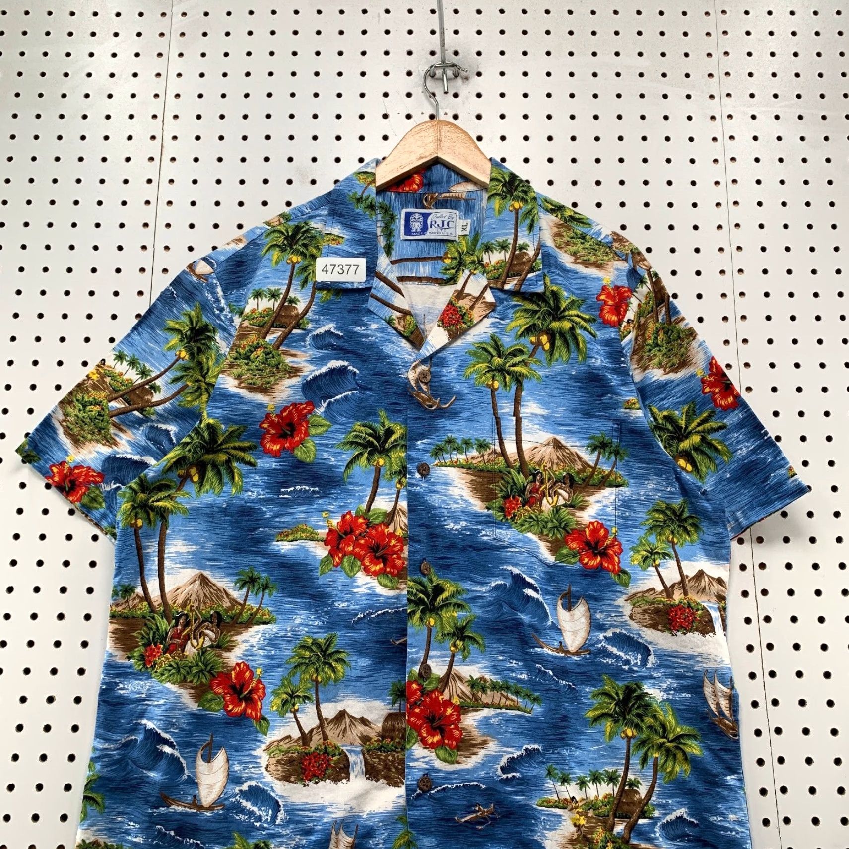 ALOHAS Vintage RJC Aloha Hawaiian Button Shirt Mens XL Blue Island Beach Trees USA Rare Shirt Size US XL / EU 56 / 4 - 5 Thumbnail