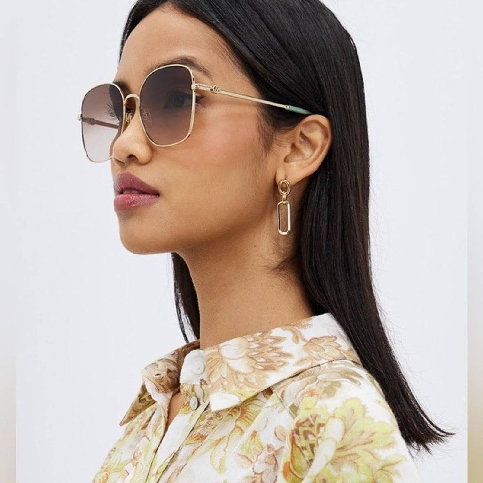 Gucci BRAND NEW GUCCI GG1143S 002 Gold/Brown Women Sunglasses Size ONE SIZE - 1 Thumbnail