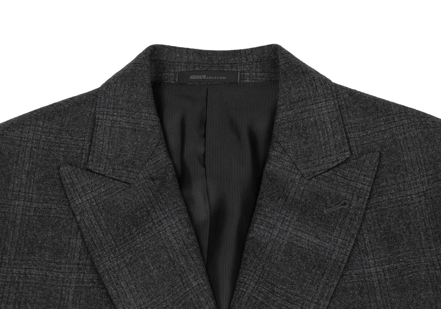 Armani Collezioni Wool Glen Check Peak Lapel Double Jacket in Charcoal Navy Size US XXS / EU 40 - 3 Thumbnail