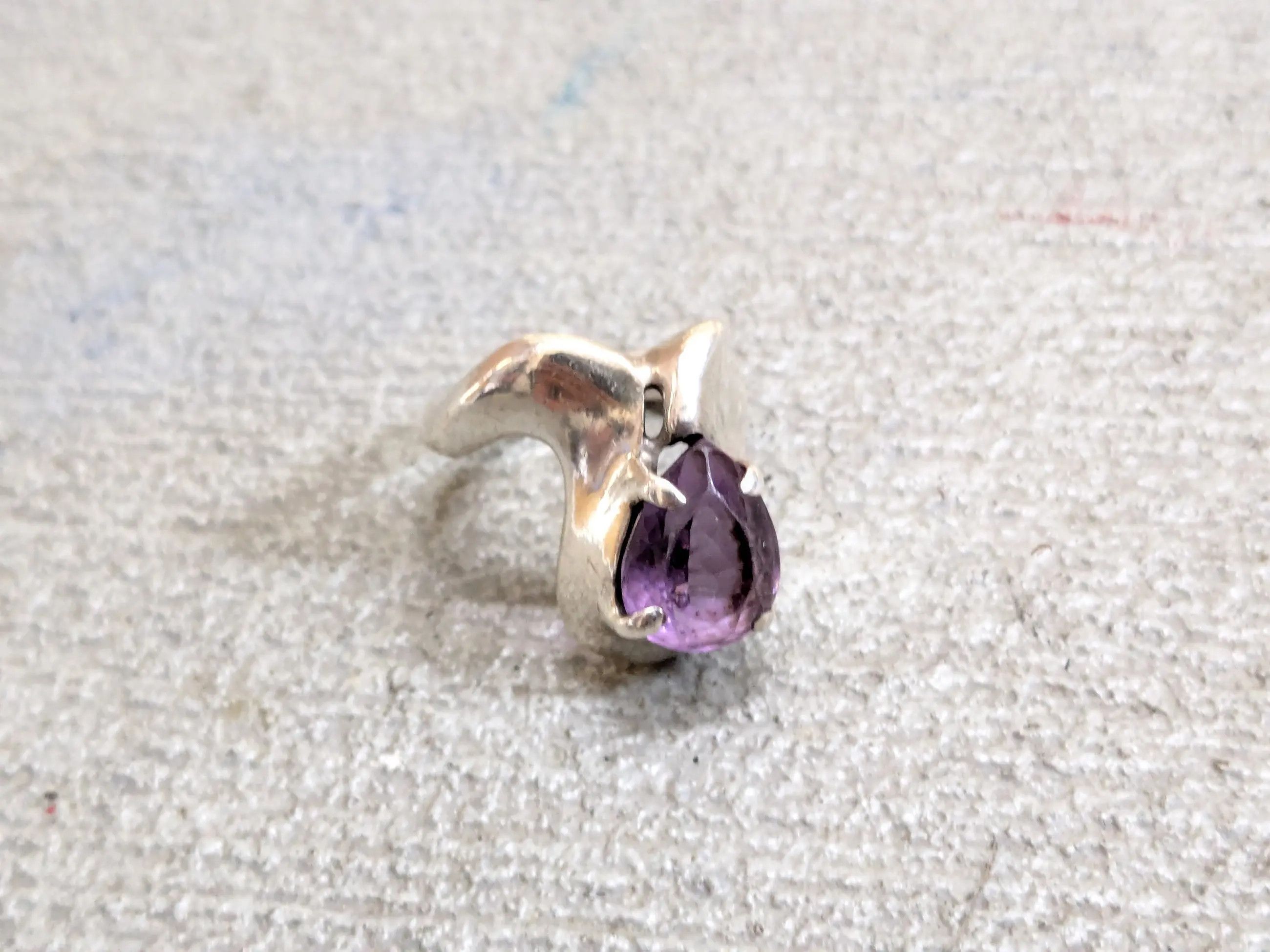 Vintage Vintage Sterling Silver Ring 6.75 Amethyst Modern Abstract Size ONE SIZE - 1 Thumbnail