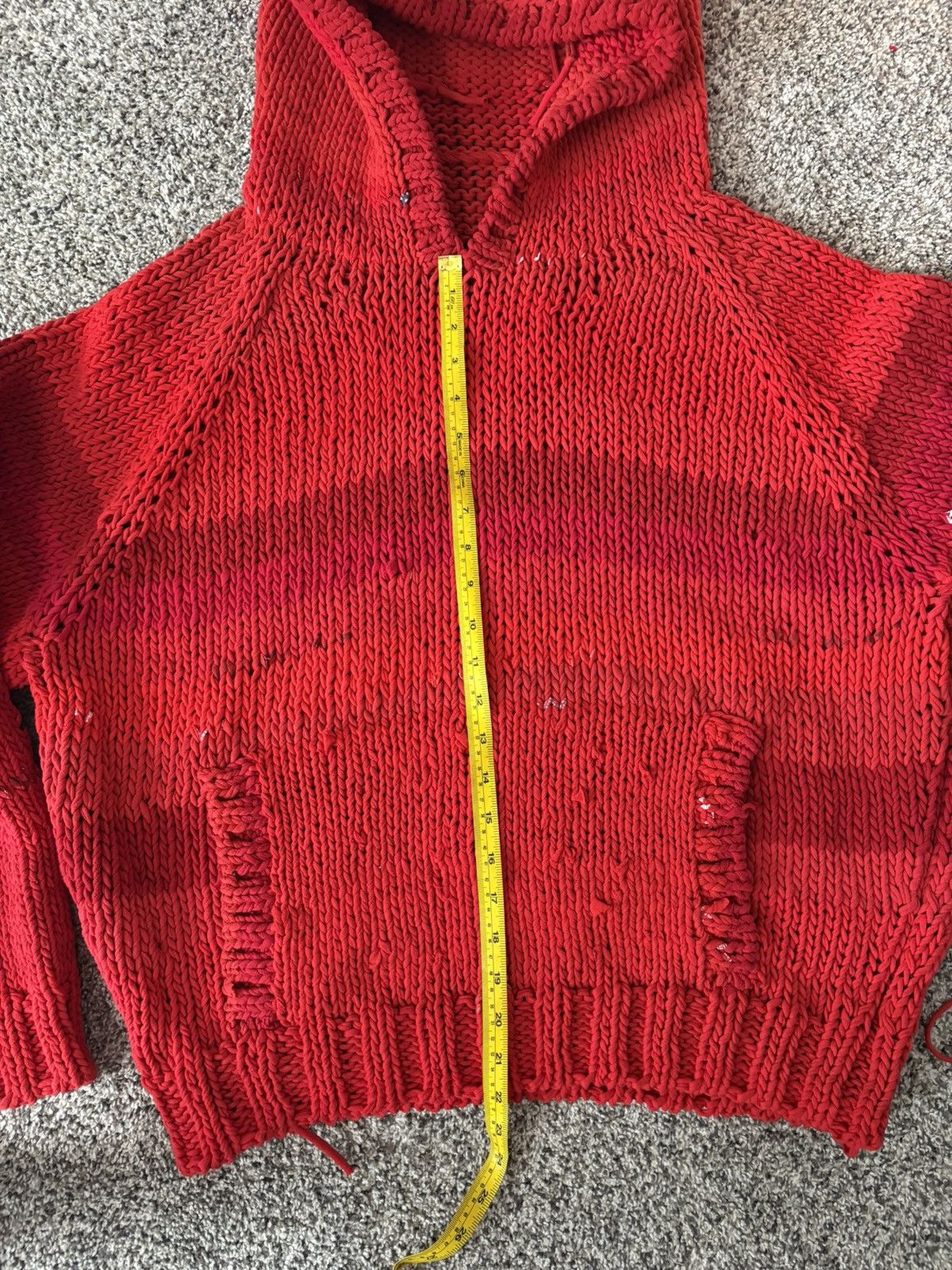 Other Reclaimed T-Shirt Yarn Hand Knit Hooded Sweater Size US XL / EU 56 / 4 - 7 Thumbnail