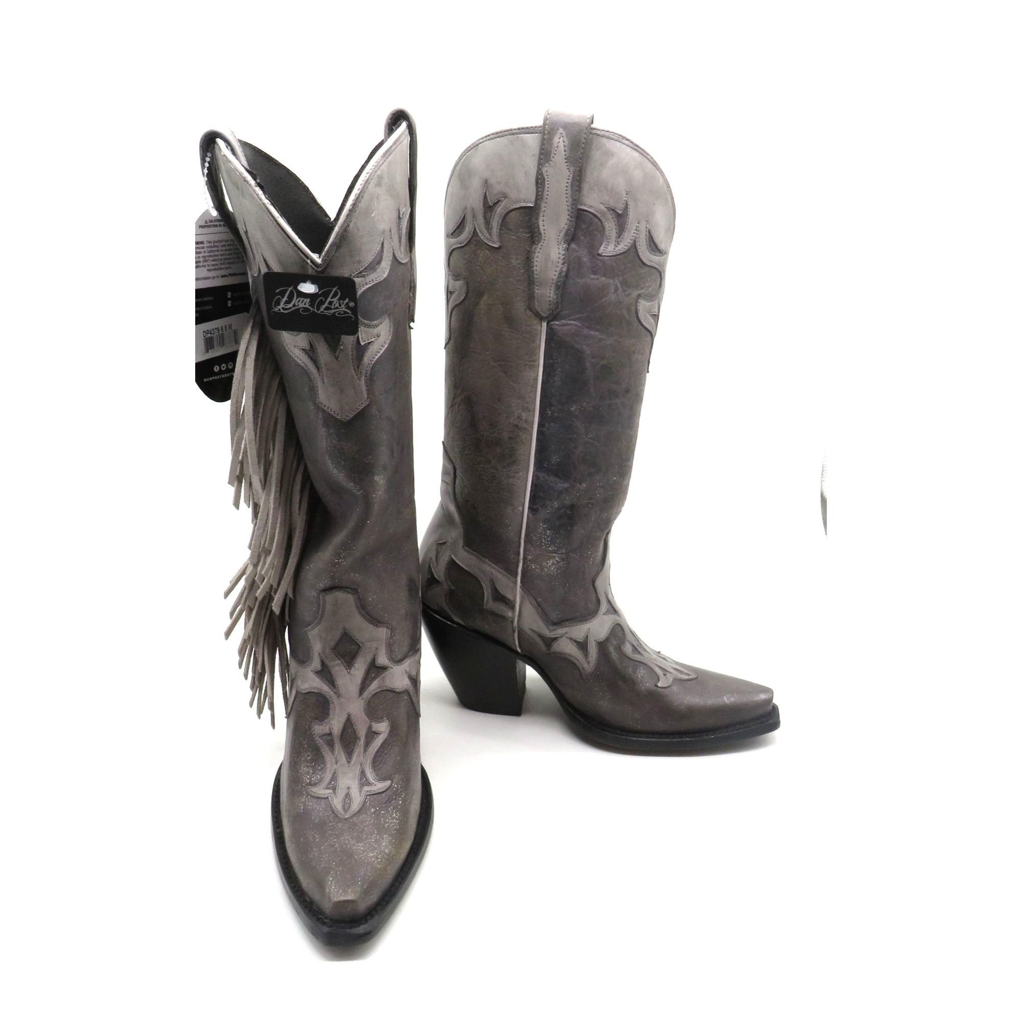 Dan Post Dan Post Womens Grey Metallic Fringe Leather Cowboy Boots Si Size US 6.5 / IT 36.5 - 4 Thumbnail