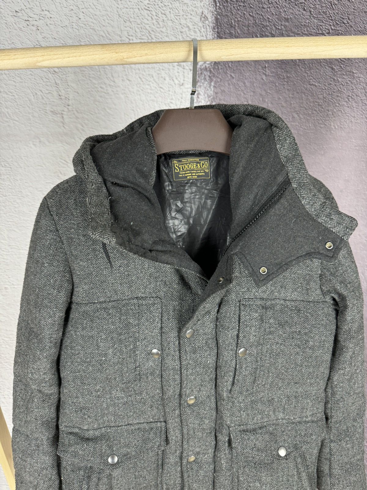 Japanese Brand Stooge & Co grey wool herringbone down puffer jacket Size US M / EU 48-50 / 2 - 11 Thumbnail