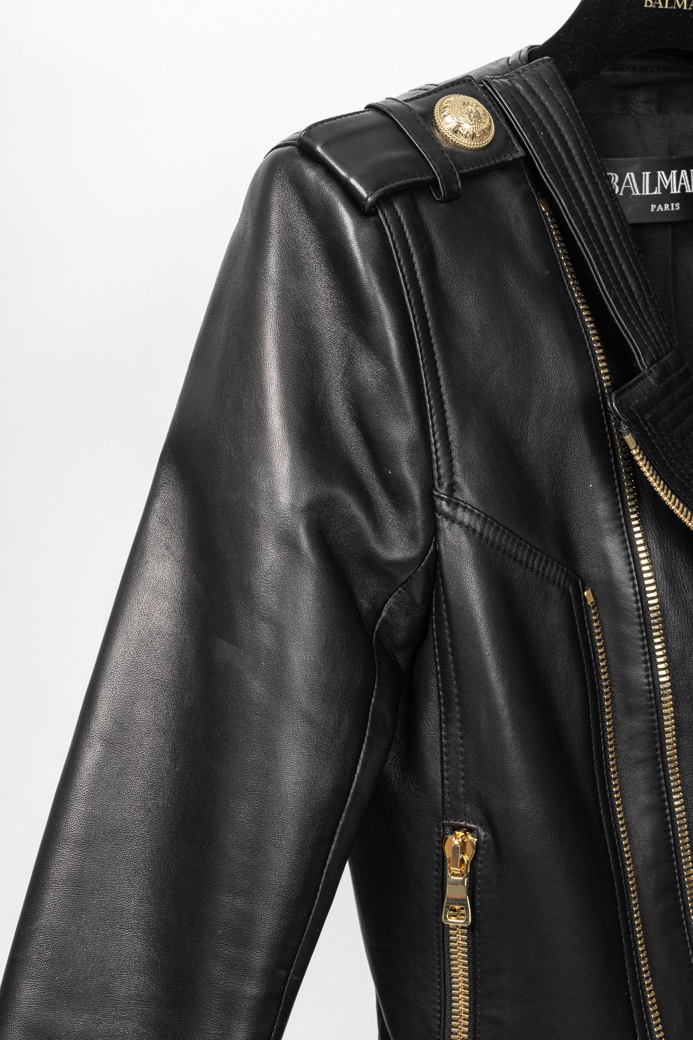 Balmain Balmain Black Lambskin-Leather Quilted Biker Jacket Size M / US 6-8 / IT 42-44 - 5 Thumbnail