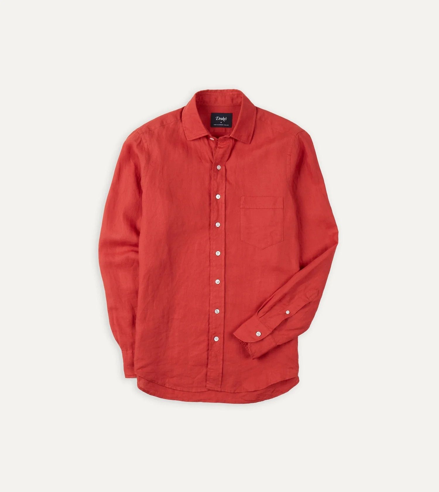 Drake's Drake's Red Linen Spread Collar Shirt Size US S / EU 44-46 / 1 - 1 Thumbnail