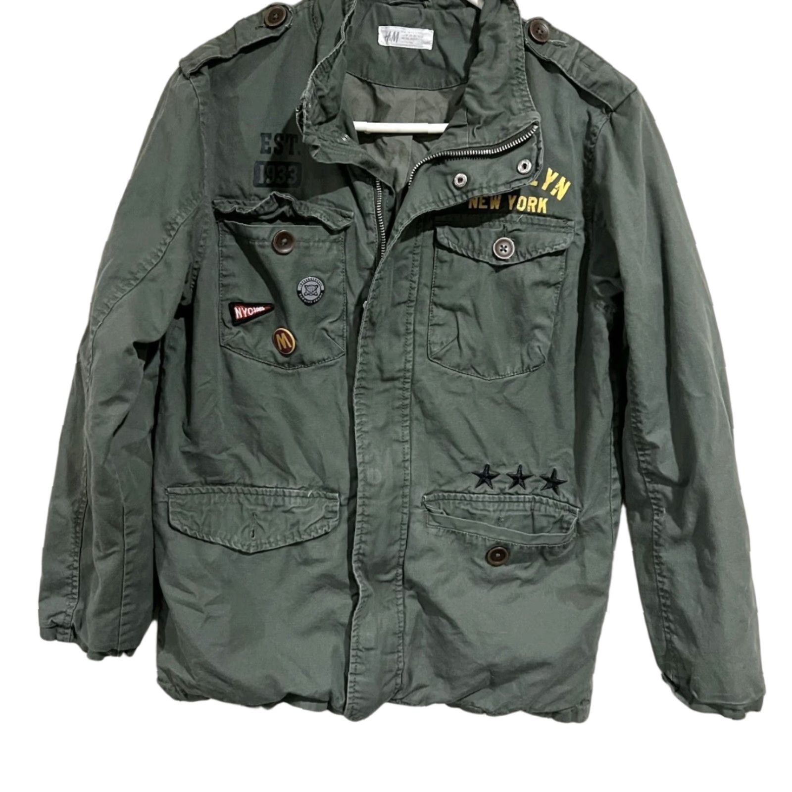 H&M VINTAGE HM Cargo Jacket Army Jacket Green Patch Jacket H&M Sz M Costume Funky Military Women Green Army Theme Military Jacket M Size M / US 6-8 / IT 42-44 - 1 Thumbnail