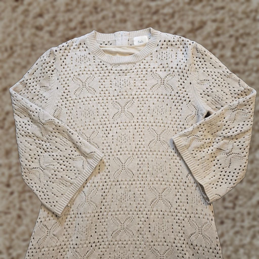 Vintage Salt Dress Womens XL Beige Crochet Knit Lined Cashmere Blend Boho Casual Sheath Dress Size XL / US 12-14 / IT 48-50 - 1 Thumbnail