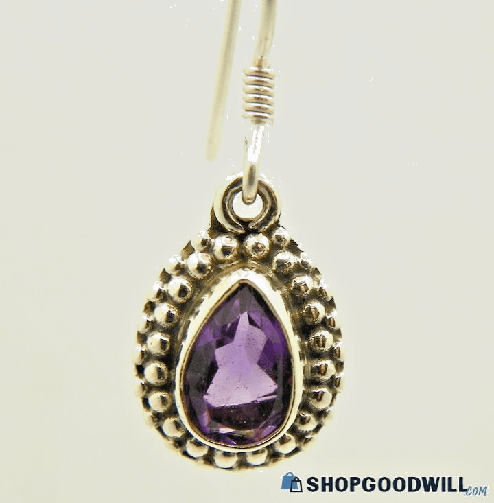 The Unbranded Brand Vintage Sterling Silver Amethyst Dangling Earrings Size ONE SIZE - 2 Thumbnail
