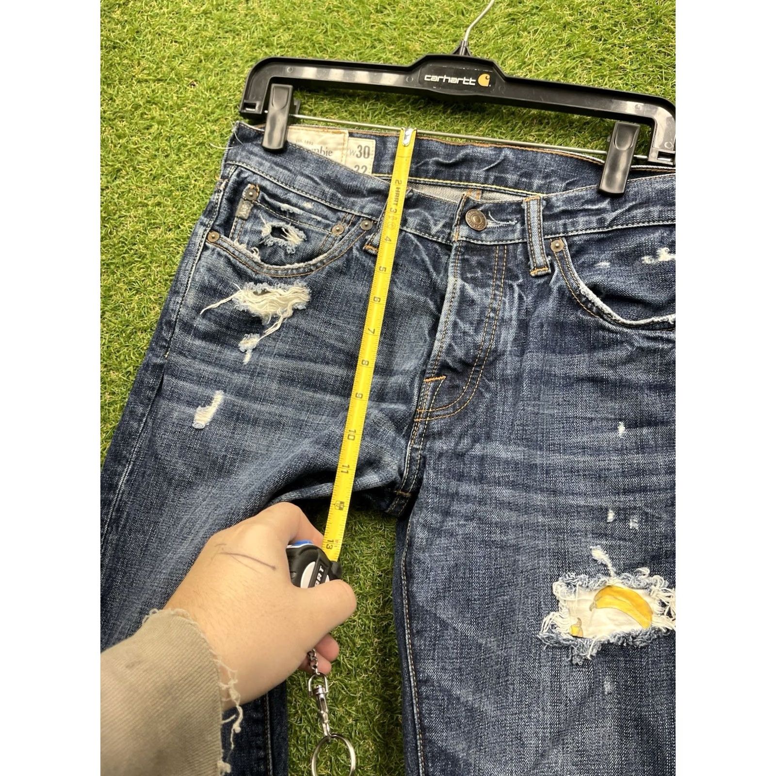 Abercrombie & Fitch Abercrombie & Fitch Jeans Mens 30x32 Skinny Distressed Low Rise Denim Blue 5-Pocket Logo Style Men Jeans Size US 30 / EU 46 - 7 Thumbnail