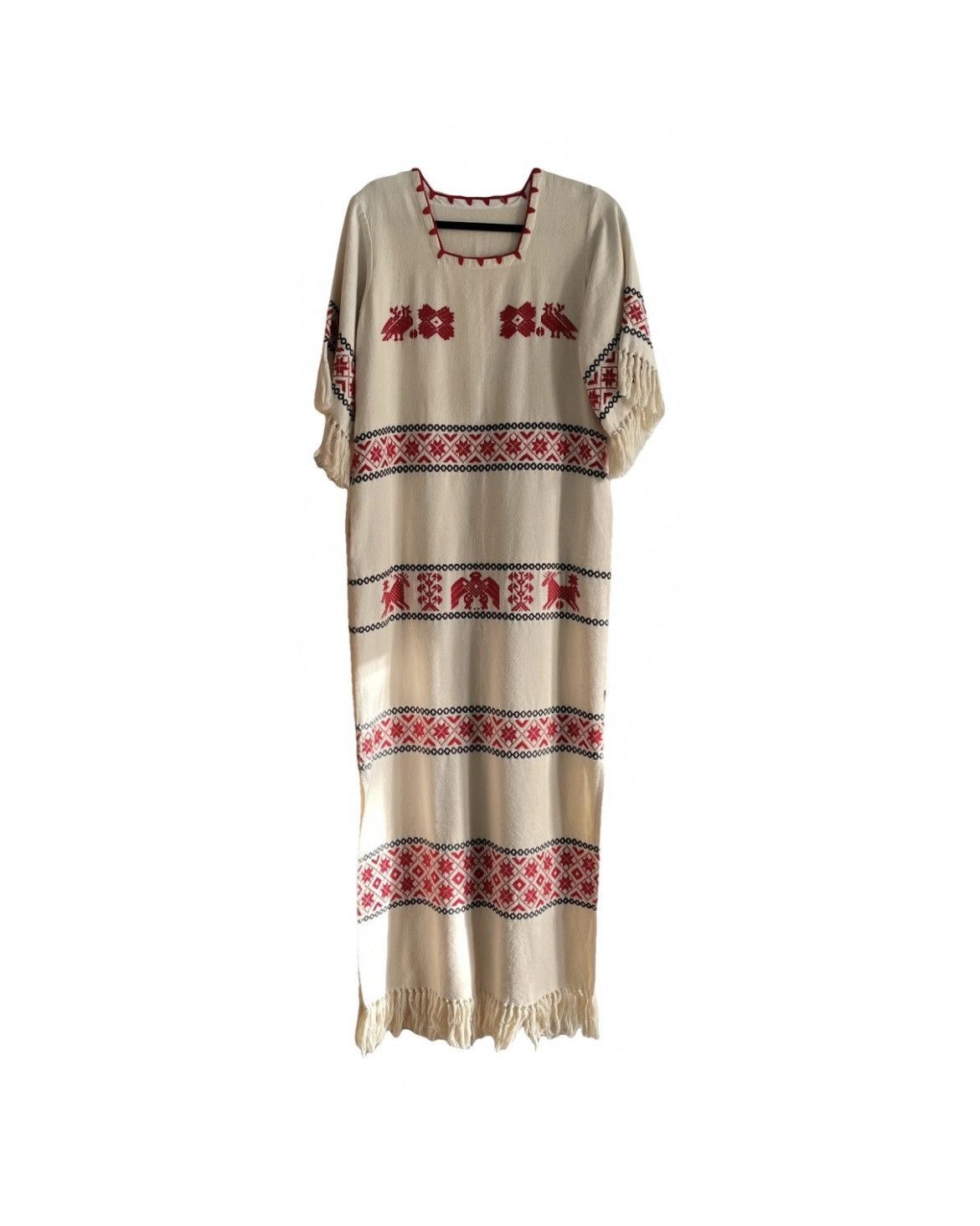 Vintage Mexican Boho Embroidered Fringe Dress